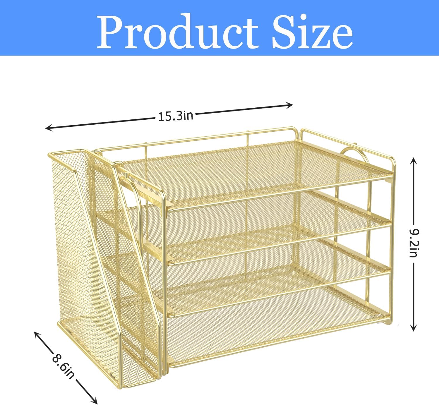 Detalle de gianotter 4T-1 Four-Tier Metal Paper Organizer with Magazine Holder, Gold