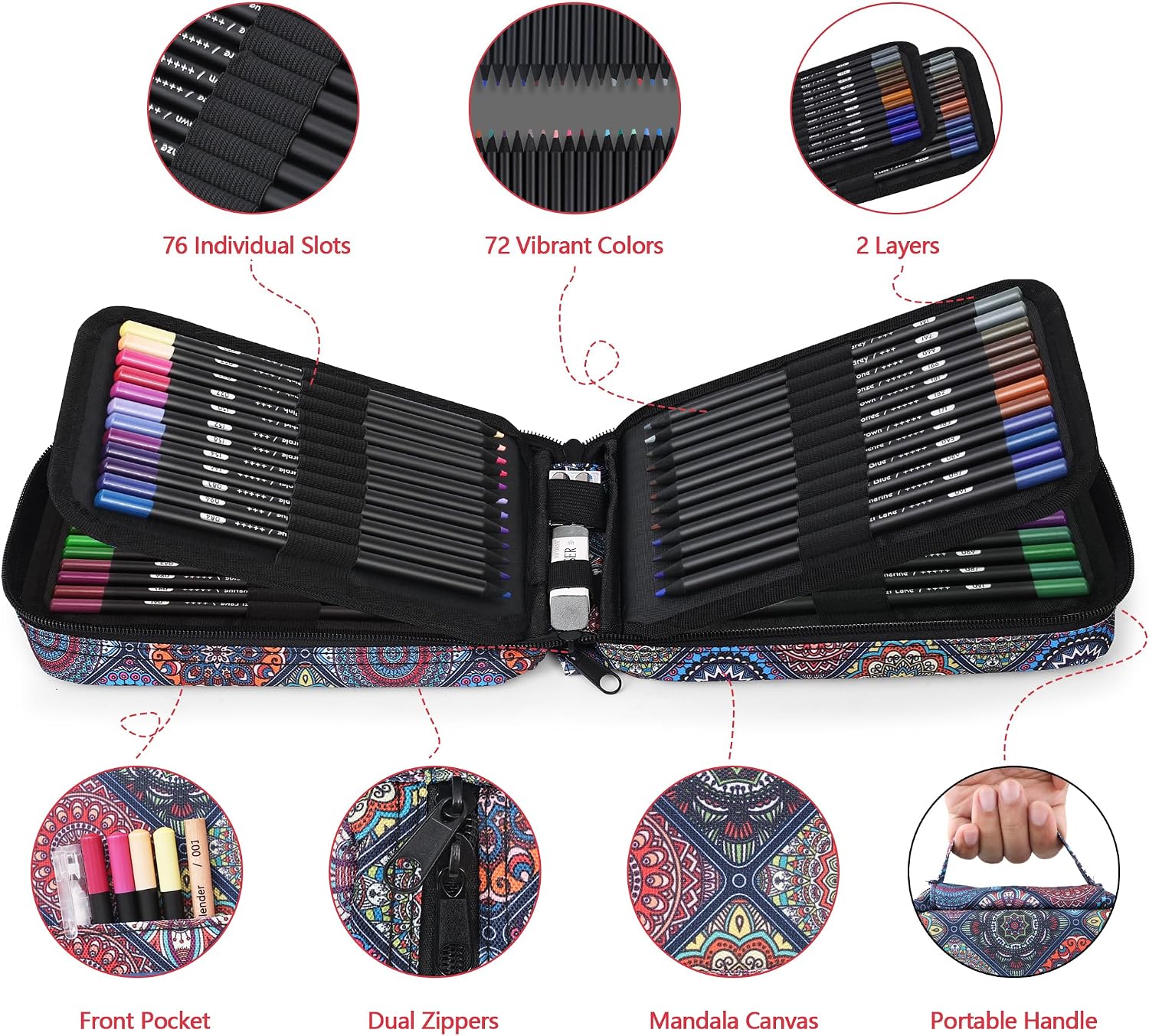 Detalle de HIFORNY Set matite colorate Premium Black Edition – 78 colori con astuccio mandala