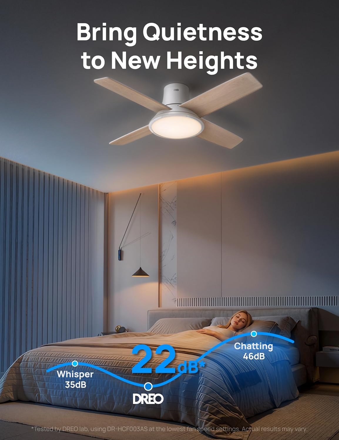 Detalle 1 de Dreo 44 in Smart Flush Mount Ceiling Fan with Lights, 12 Speeds, Quiet DC Motor, Dimmable LED, Remote & App