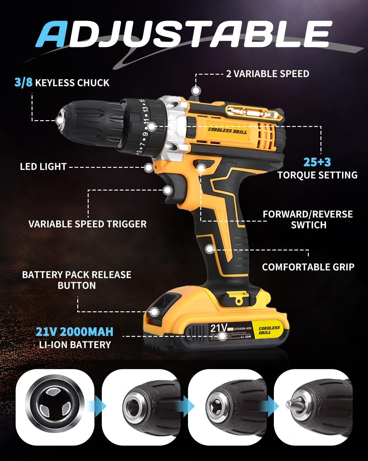 Thumbnail 6 de Maxesla 21V 25+3 Torque Combi Drill kit
