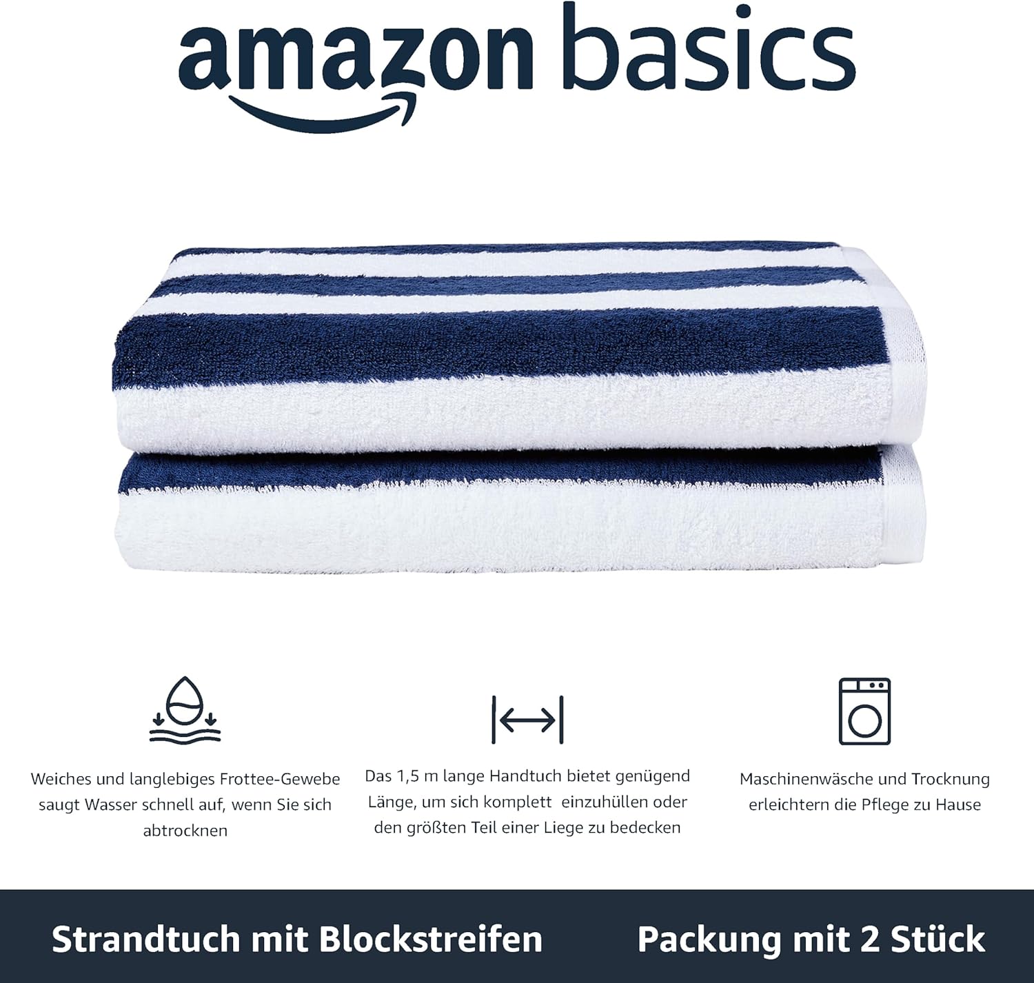Detalle 2 de Amazon Basics Strandtuch 76 x 152 cm 🏖