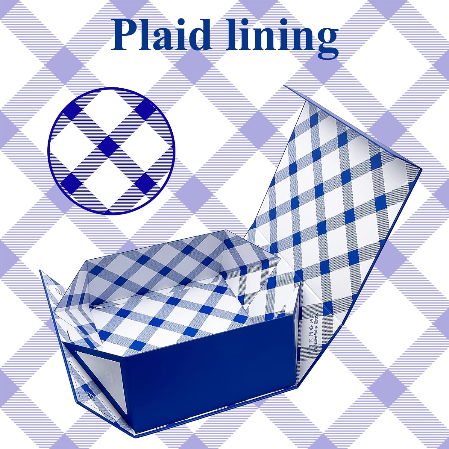 Thumbnail 2 de Tekhoho große Geschenkbox Blau (33,5 x 27 x 12,5 cm) mit Magnetdeckel und kariertem Innenfutter