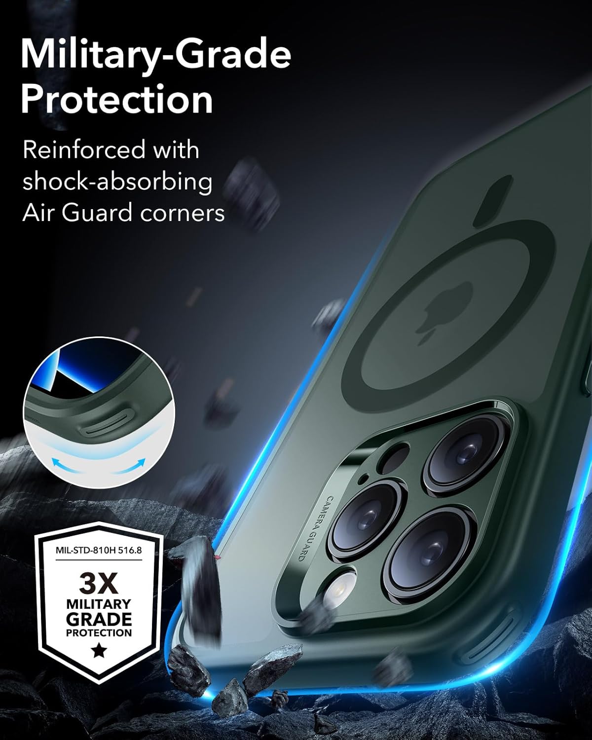 Thumbnail 3 de Coque ESR pour iPhone 16 Pro Max mate translucide avec verre trempé et MagSafe – Vert givré