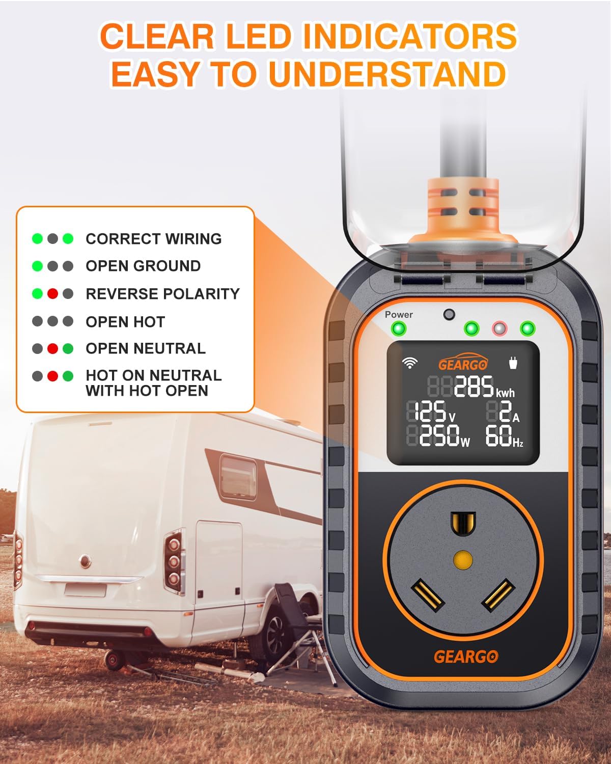 Thumbnail 2 de GEARGO New-Gen RV Surge Protector 30 Amp with Bluetooth App, 15000J Circuit Analyzer, IP68