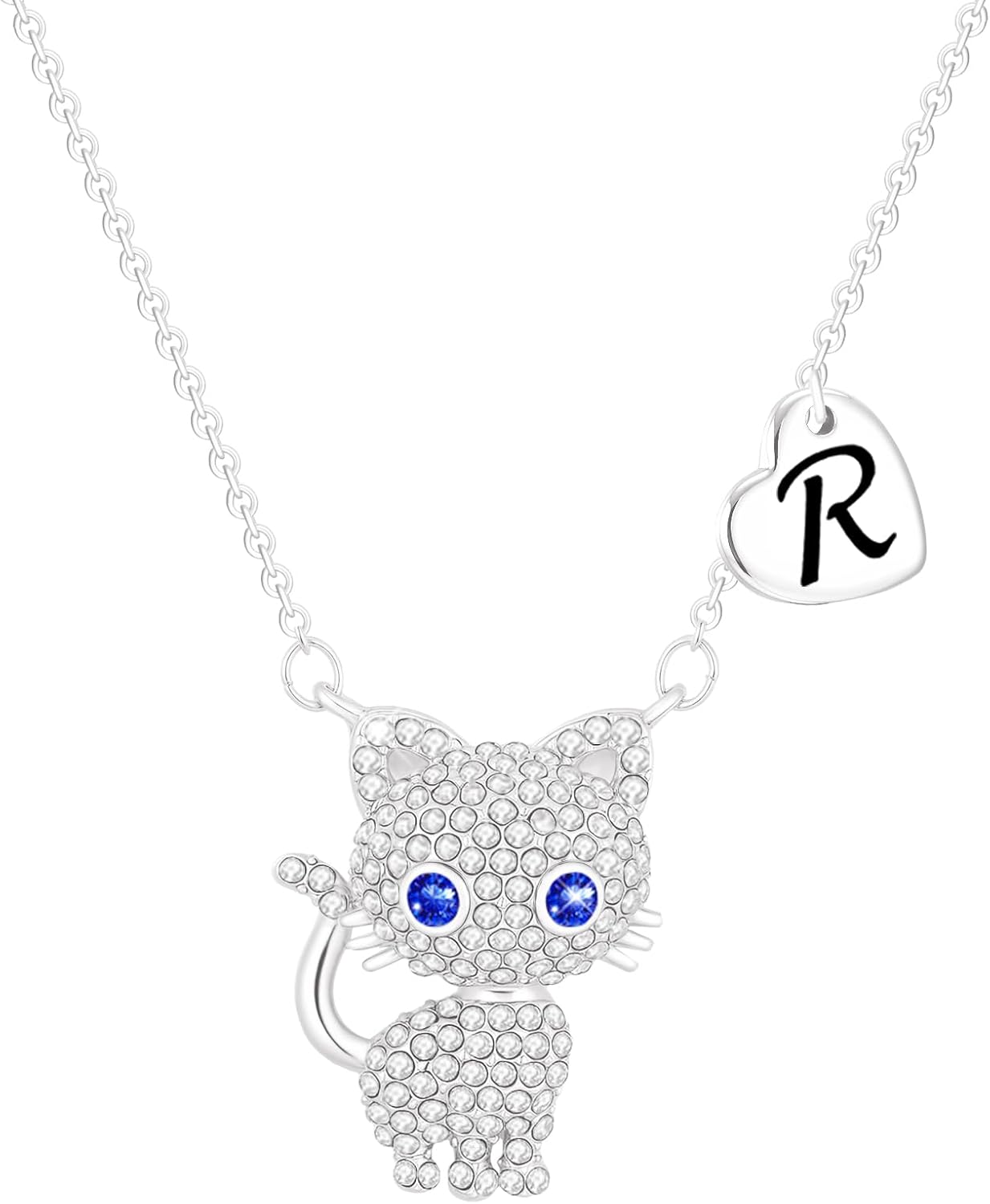 Detalle de Esmoly collar gato inicial con corazón letra A a Z 16+2 pulg