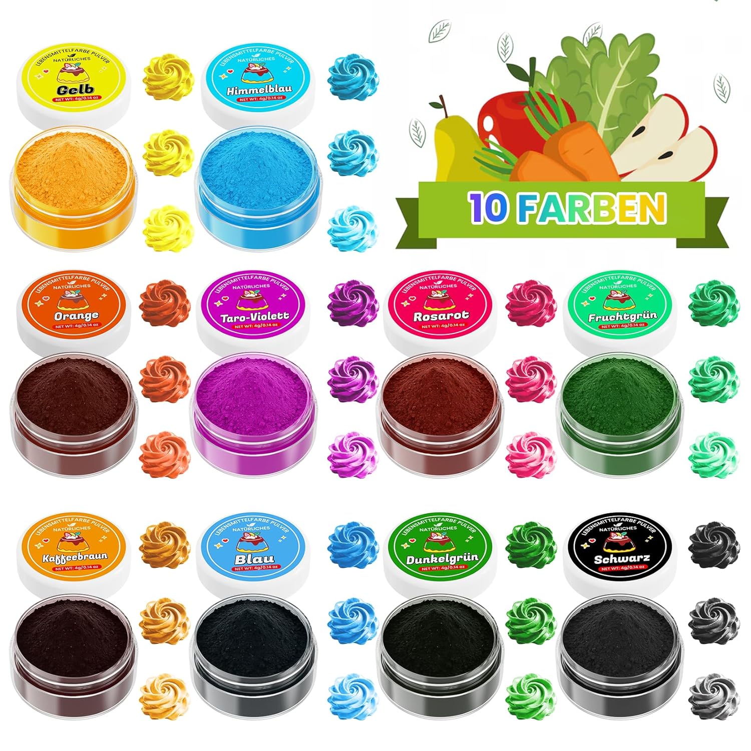 Thumbnail 2 de Natürliche Lebensmittelfarbe Pulver-Set (10 Farben) – 100% pflanzliche Farbstoffe für Fondant, Buttercreme & Macarons