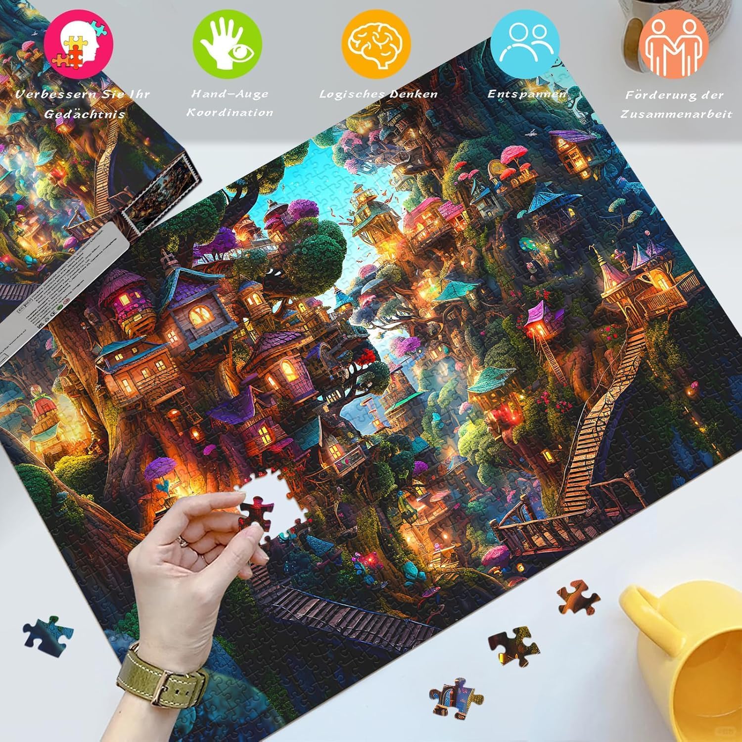 Detalle de Puzzles 1000 Pieces for Adults: Fantasy Tree House – a challenging, family-friendly 1000-piece jigsaw