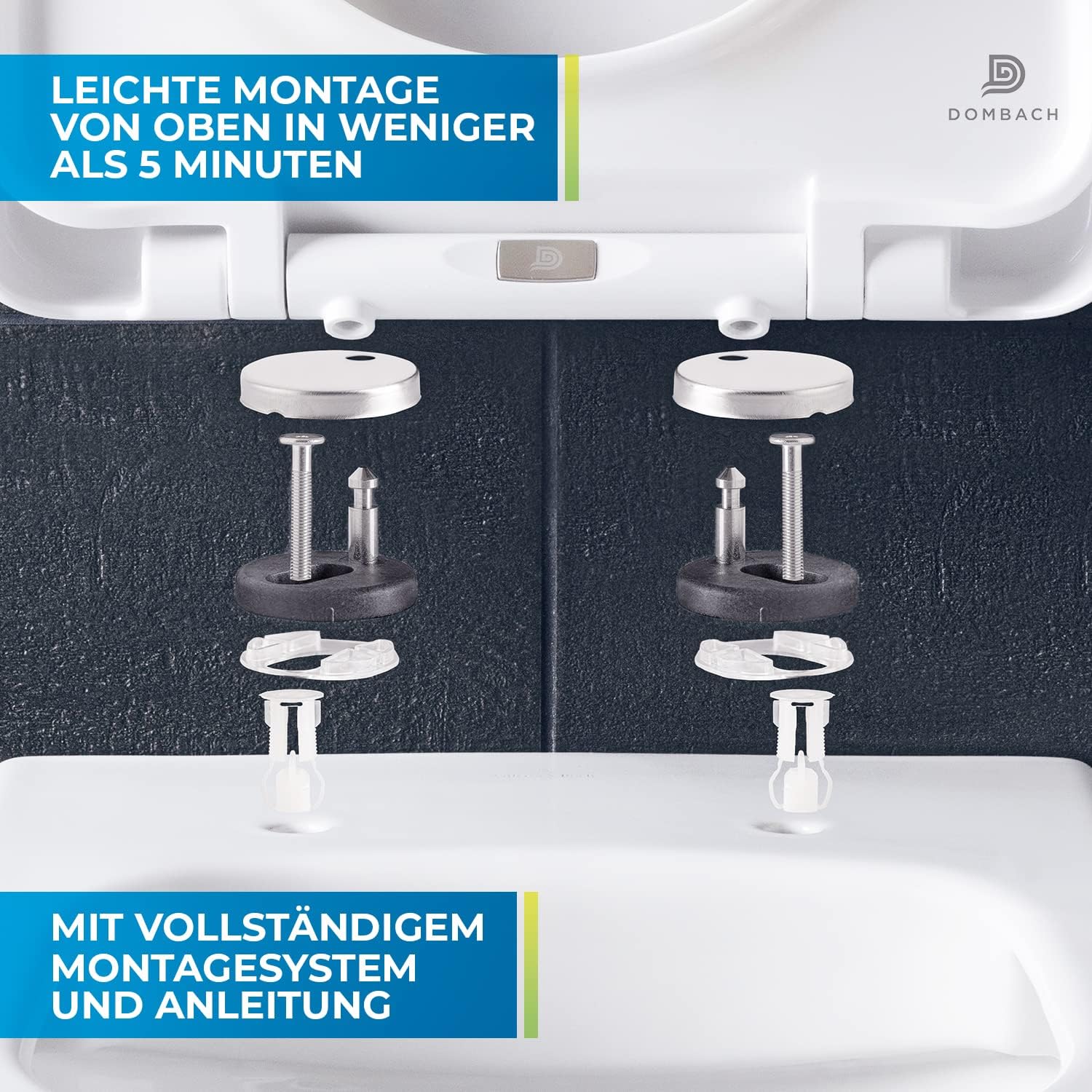 Detalle 2 de DOMBACH Premium Toilettendeckel mit Absenkautomatik – Abnehmbar, Weiß, D-Form