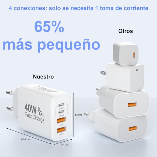 Thumbnail 4 de BSTOEM Cargador USB-C 40W 4 Puertos - 2x USB-C y 2x USB-A (2Pack)