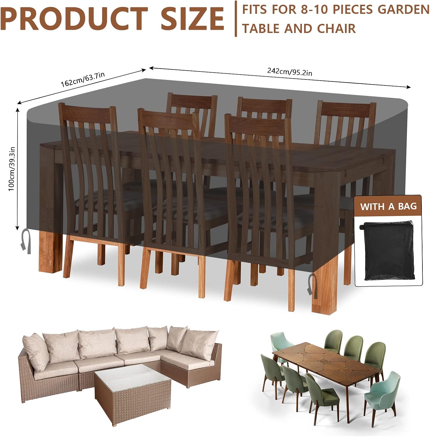 Detalle de Mokani Patio Furniture Cover, 420D Oxford, 95.2 × 63.7 × 39.3 in, Black