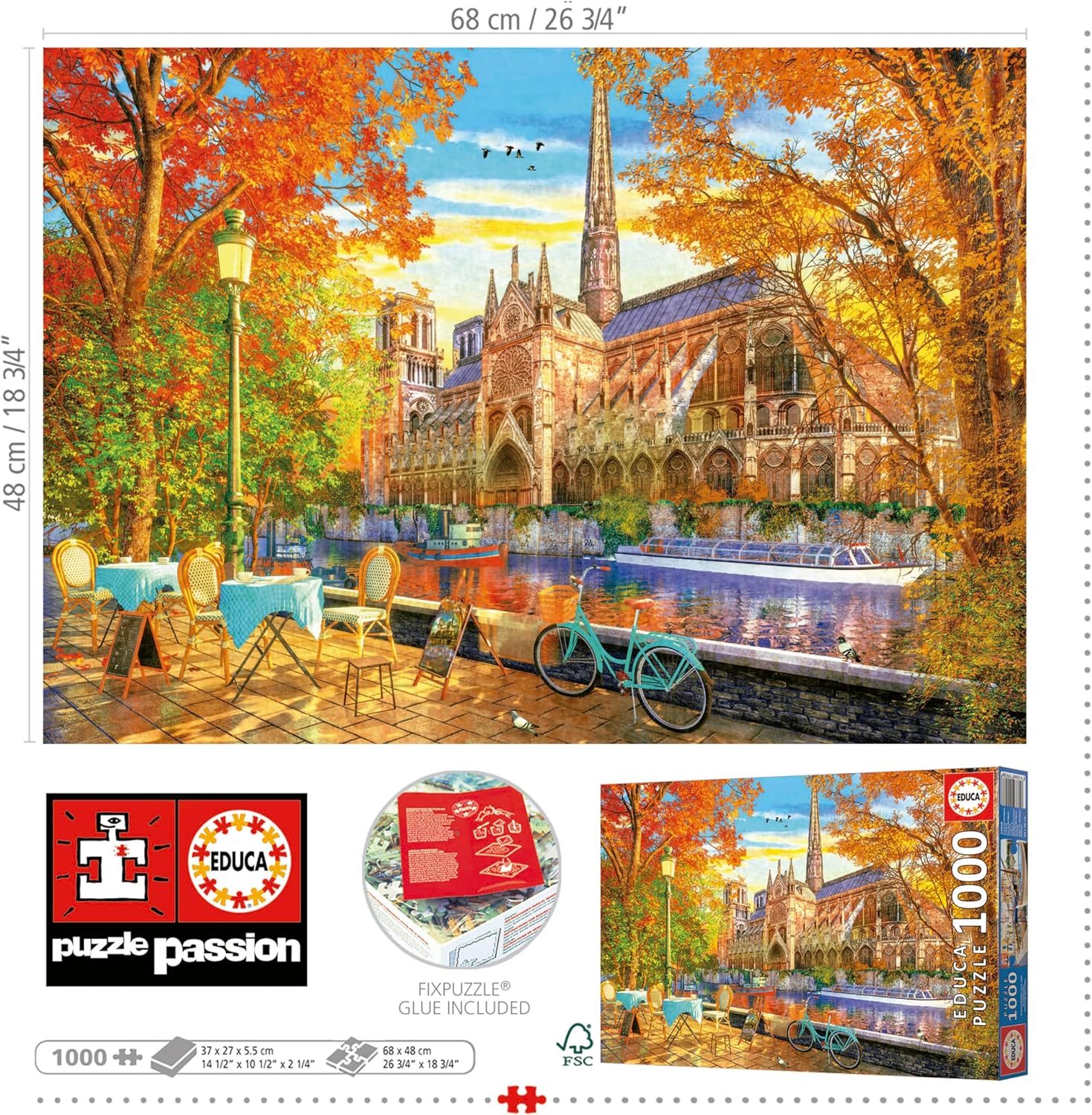 Thumbnail 2 de Puzzle Educa 1000 pièces pour adultes « L’automne dans Notre Dame » (68 x 48 cm)