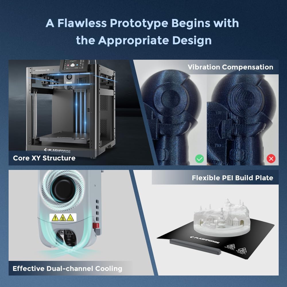 Detalle 2 de FLASHFORGE AD5M 3D Printer: Auto-Calibration, All-Metal CoreXY, 220×220×220mm