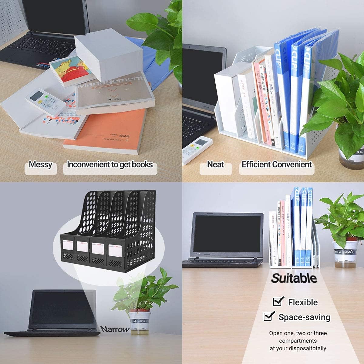 Thumbnail 1 de Sivelike A4 File Holder Folding Bookshelf – 3 Compartment, Dark Grey