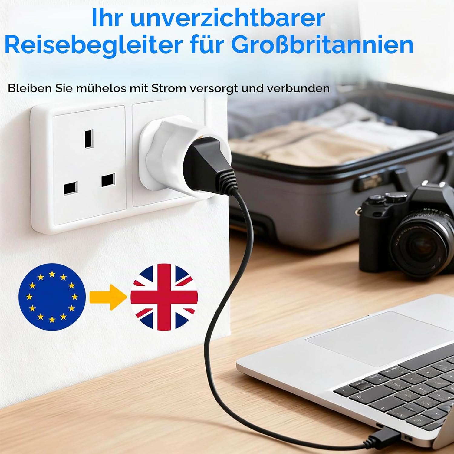 Detalle de VGUARD UK Reiseadapter-Set (3er-Pack) England/Deutschland Stecker – Schuko (EU) auf UK Steckdose, weiß