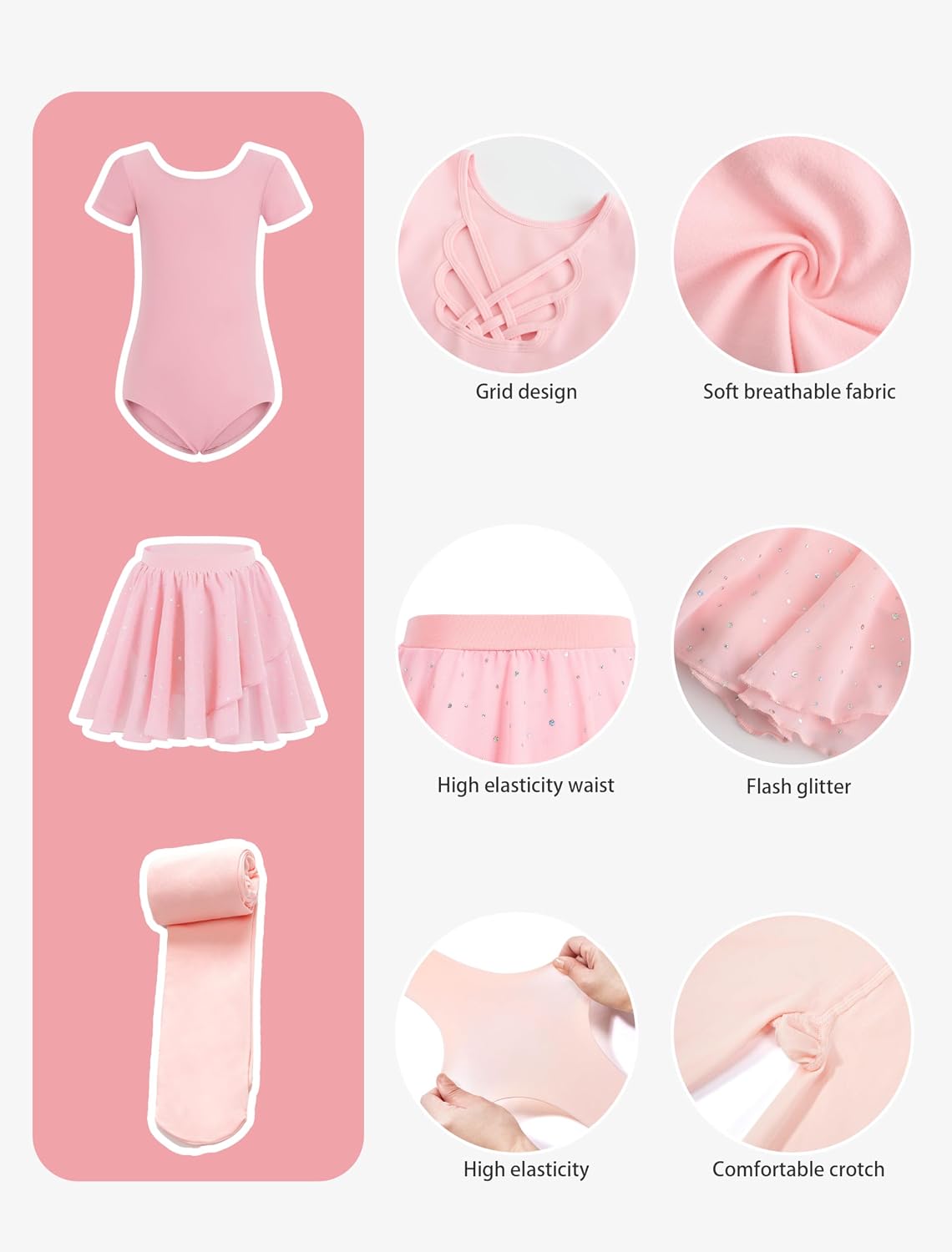Thumbnail 5 de MdnMd Girls' Ballet Leotard Set, Cotton-Spandex