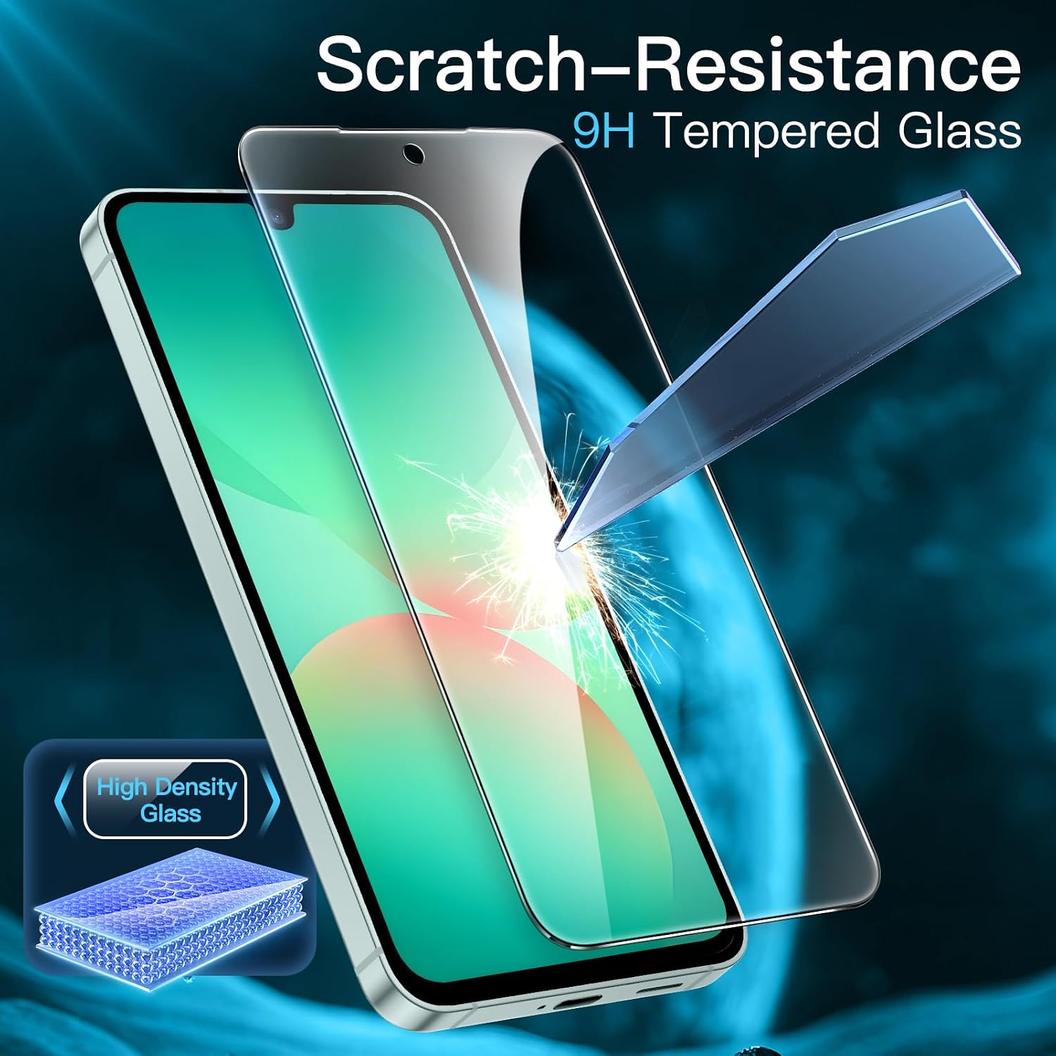 Detalle de JETech Pellicola Protettiva in Vetro Temperato per Samsung Galaxy A26 5G – Pacco da 3, 9H, HD Chiaro