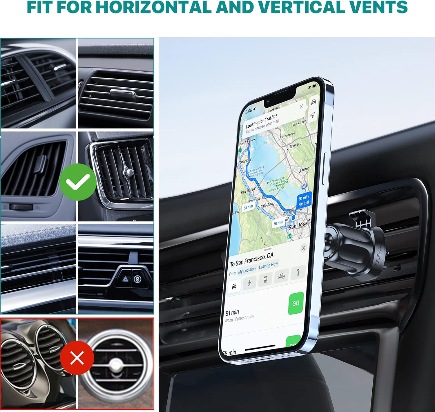 Thumbnail 3 de Miracase 2nd Generation Magnetic Car Phone Holder with Metal Vent Clip (Universal, 360° rotation)