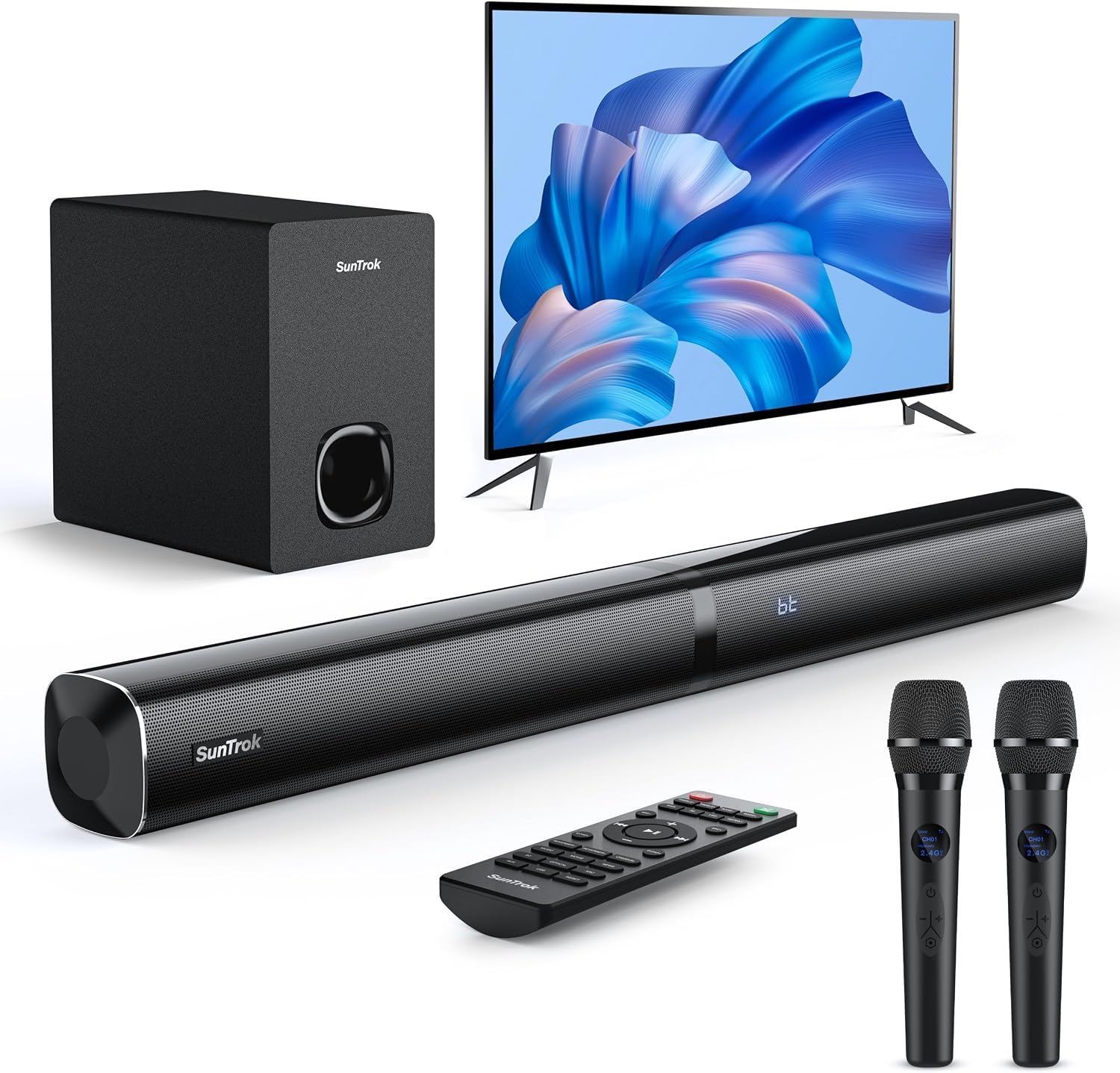 Detalle de HEEBUKE Soundbar for TV Karaoke System with 2 Mics