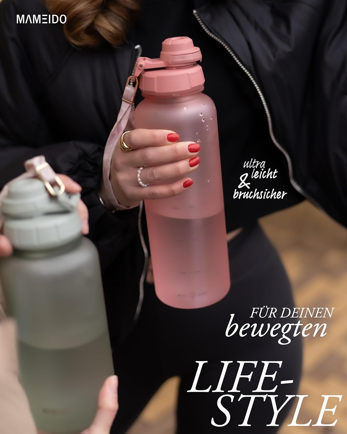 Thumbnail 2 de MAMEIDO Trinkflasche 1,5 l mit Strohhalm, Zeitmarkierung & 2-in-1 Deckel – Flamingo Pink