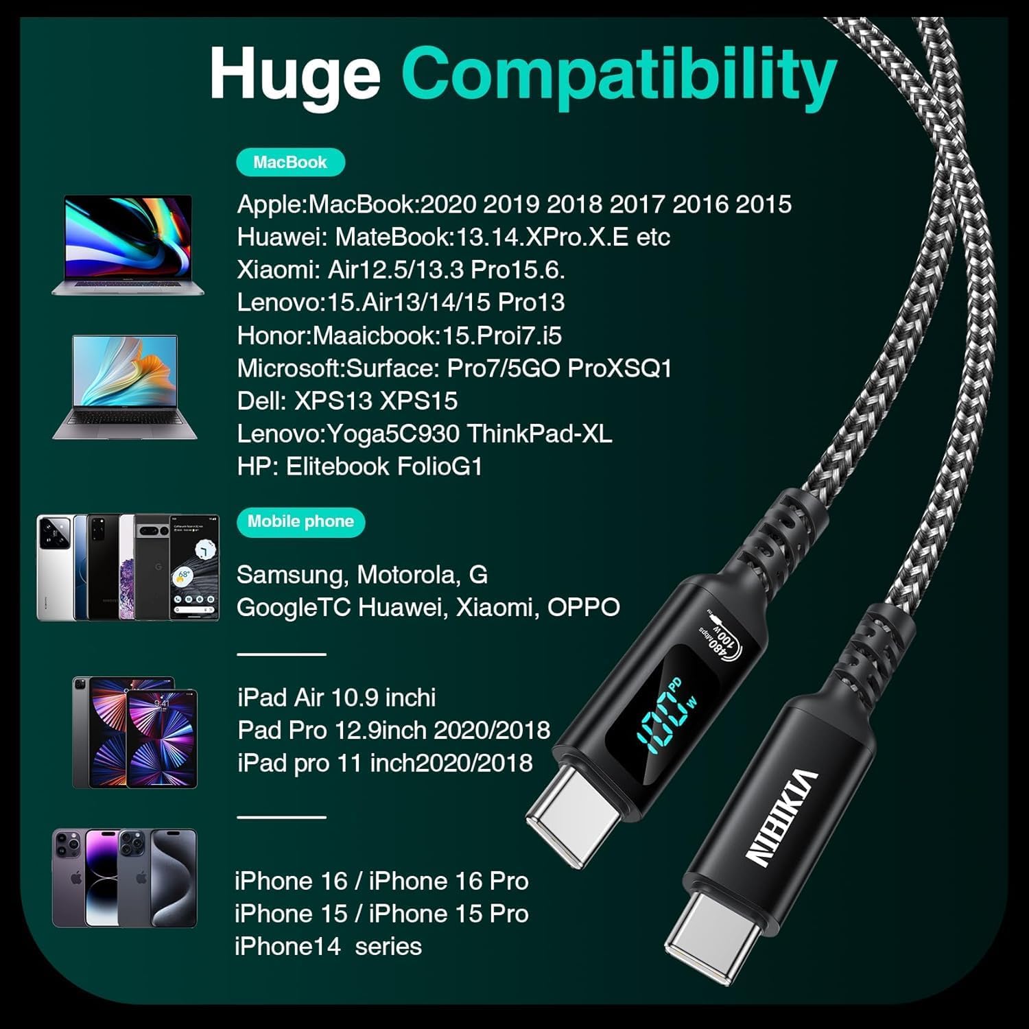 Thumbnail 6 de USB-C auf USB-C Kabel 100W mit LED, 2×2 m