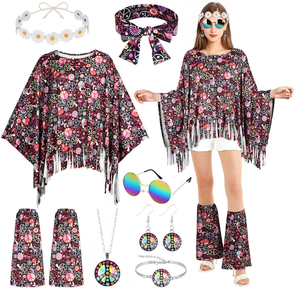 Detalle de AOOWU Hippie Kostüm Damen Set 60er 70er