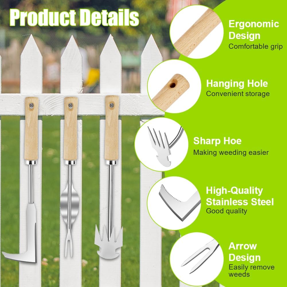 Detalle de Adiwo 3-Piece Stainless Steel Hand Weeder Tool Set with Gloves – Durable Garden Weeding Kit