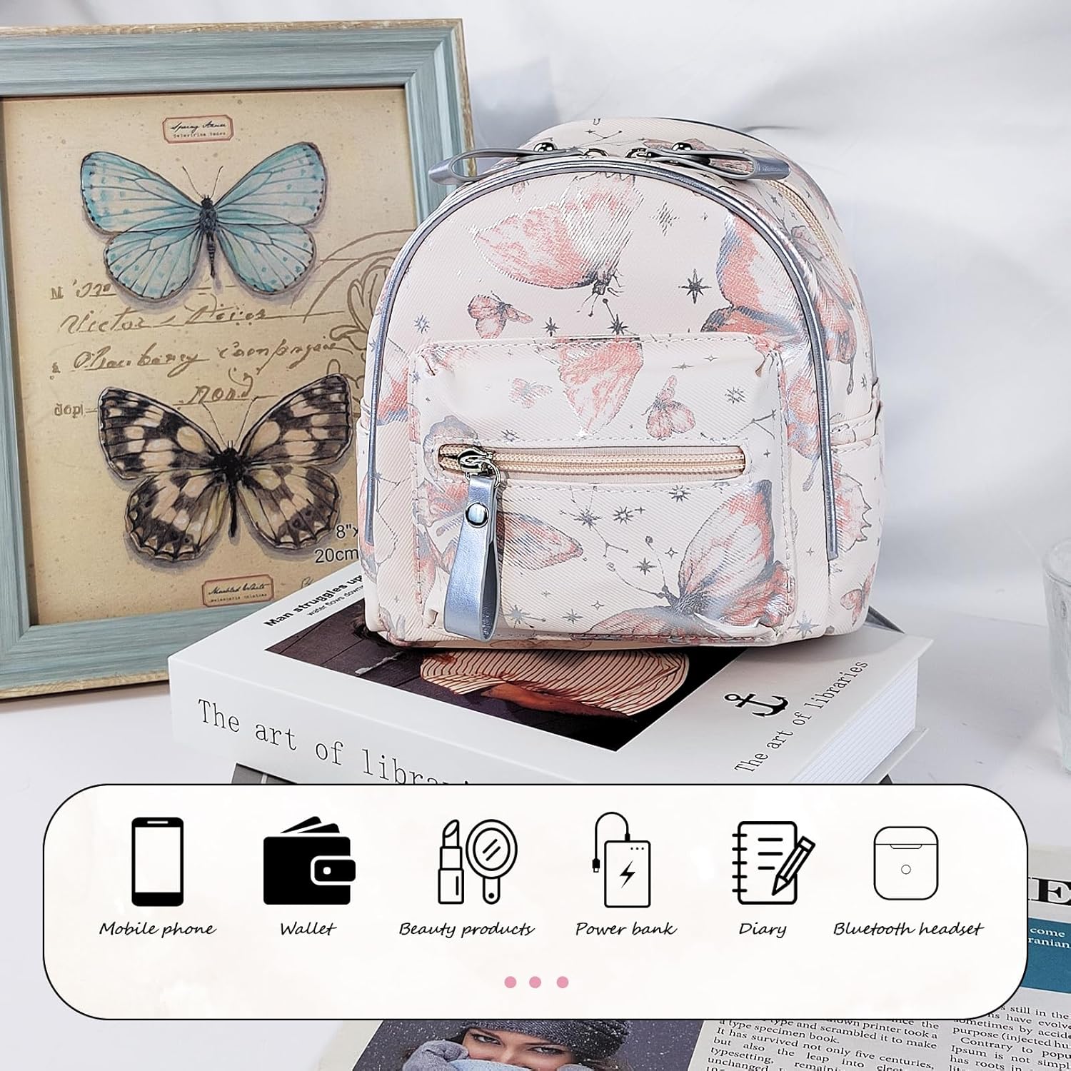 Thumbnail 3 de WisePoint Mini Backpack for Women: PU Leather, Butterfly Pattern, Small Yet Practical
