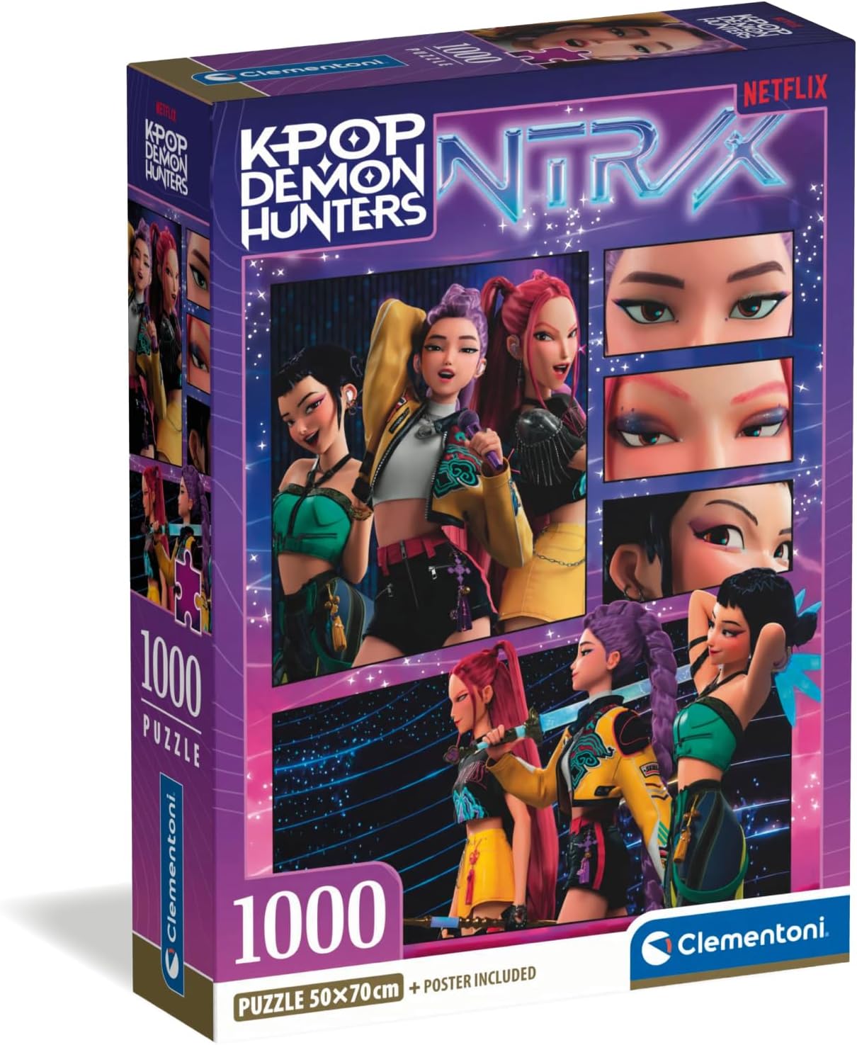 Detalle de Clementoni Puzzle 1000 Pezzi K-pop Demon Hunters – Illustrazione esclusiva, 70x50 cm, Made in Italy