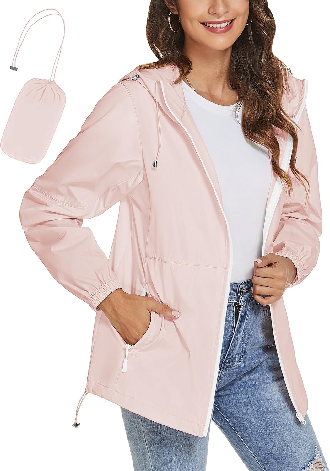 Thumbnail 6 de iWoo Women’s Waterproof Lightweight Rain Jacket with Packaway Hood & Carry Bag