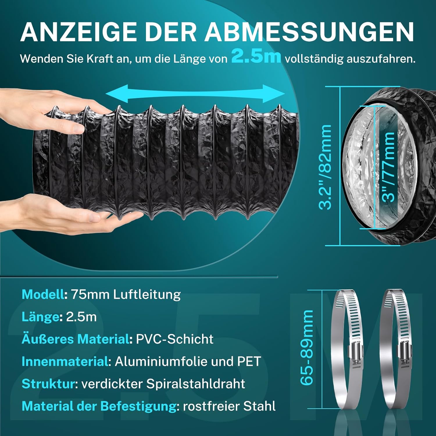 Detalle 2 de HG Power 75mm Abluftschlauch 2,5m