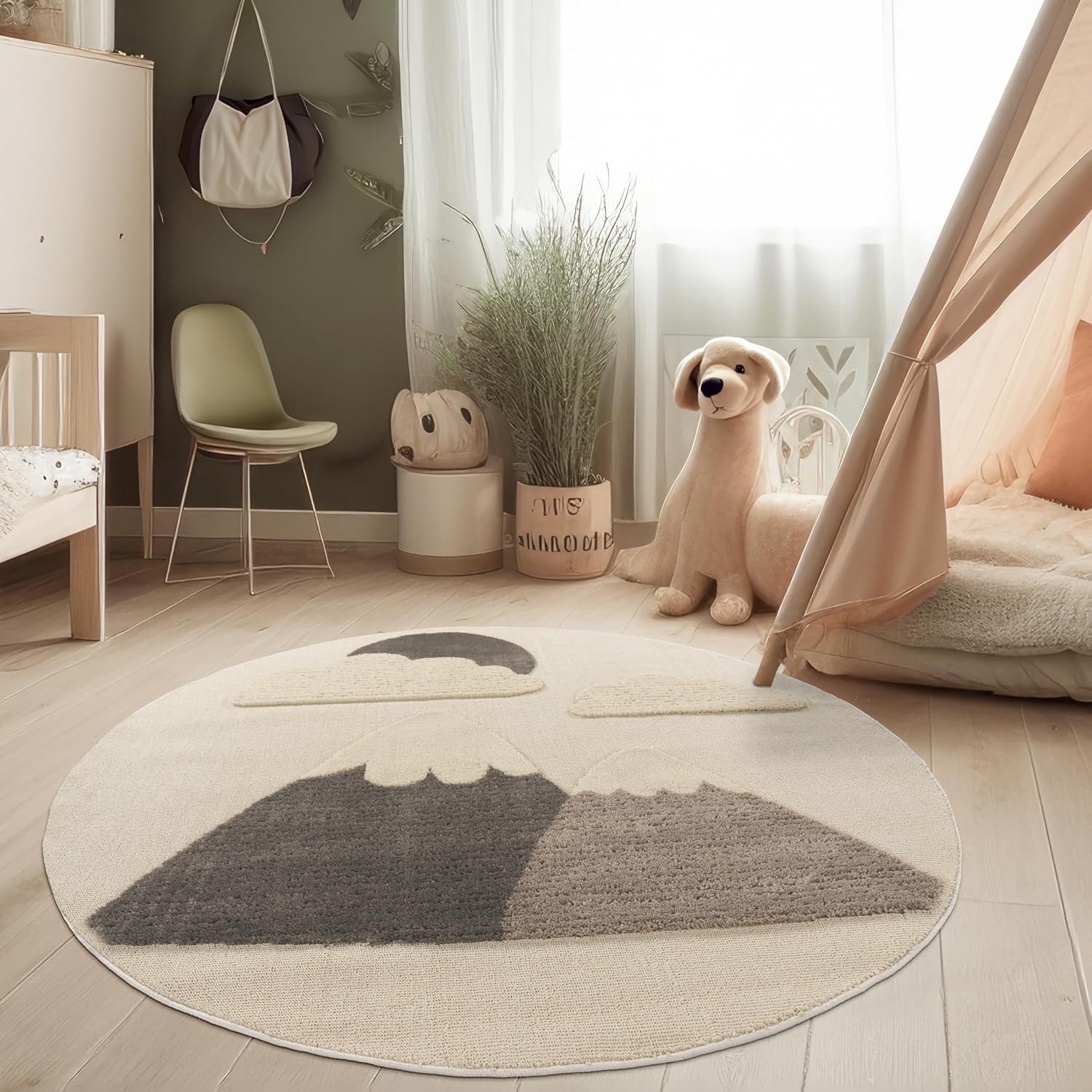 Thumbnail 5 de Tapis enfant Paco Home rond 120 cm effet 3D tons naturels, couleur crème (soleil)