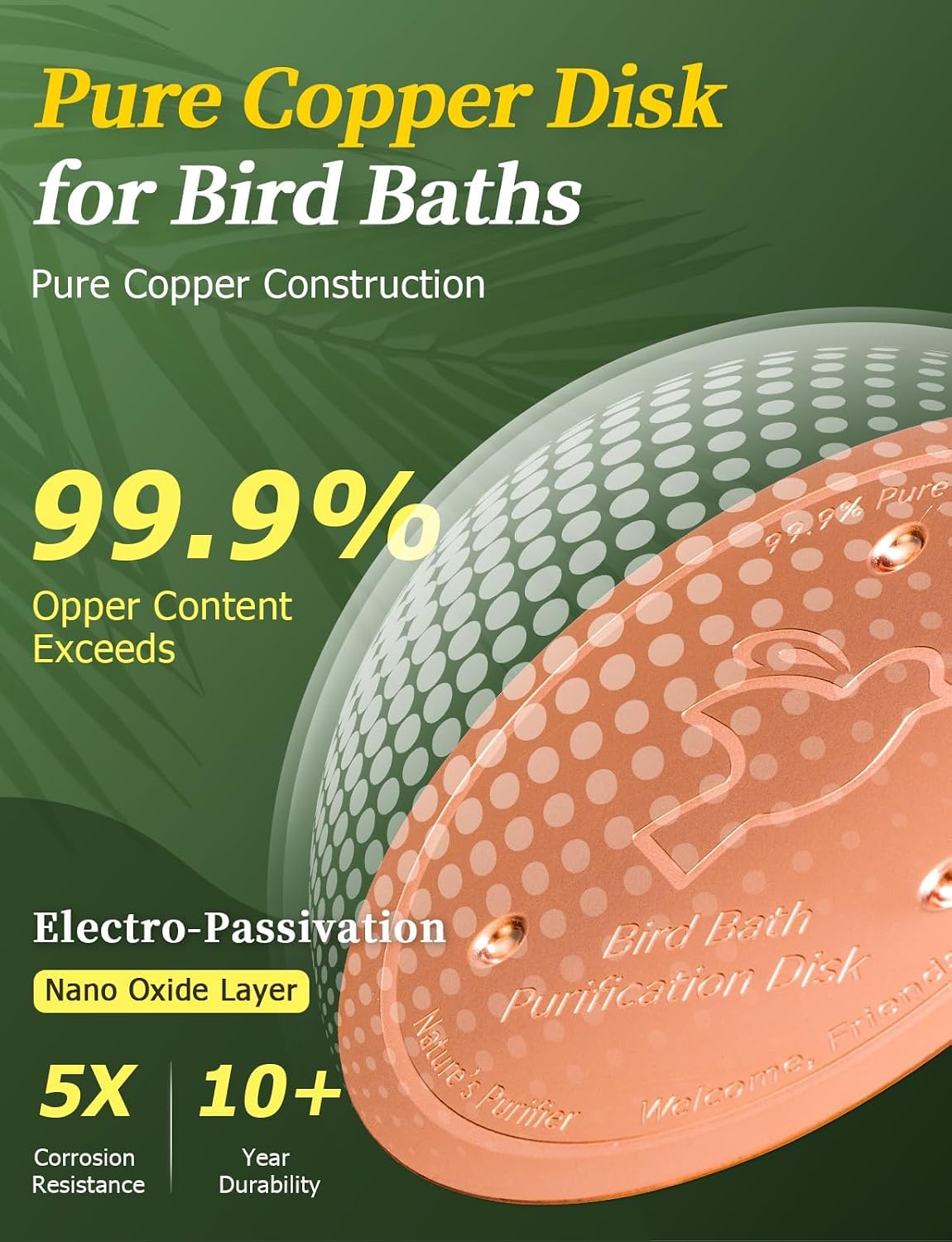 Detalle de Mellbree Pure Copper Plate for Outdoor Bird Bath Bowls and Fountains