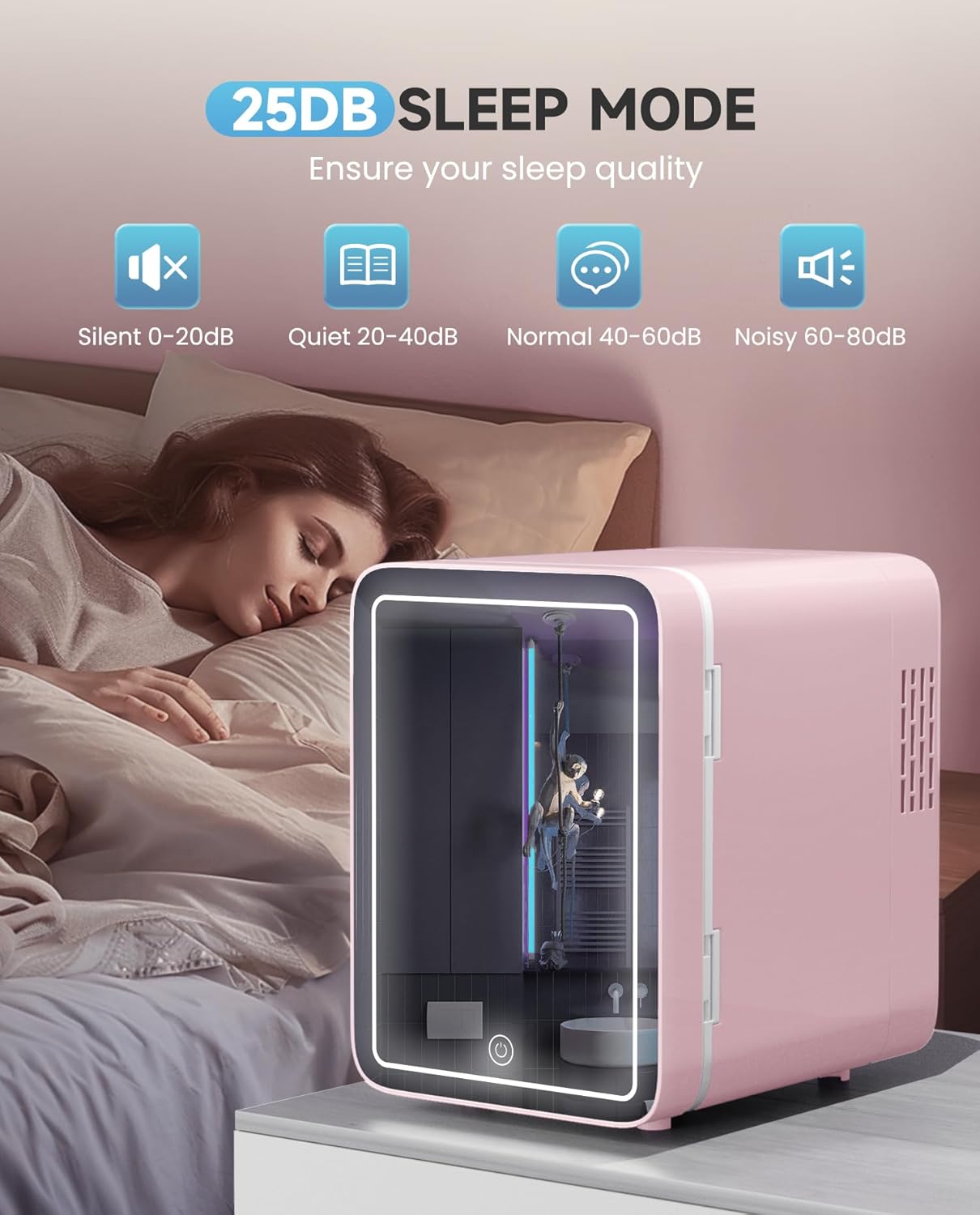 Thumbnail 5 de CUTIEWORLD Skincare Fridge with Dimmable LED Mirror (4L) in Pink