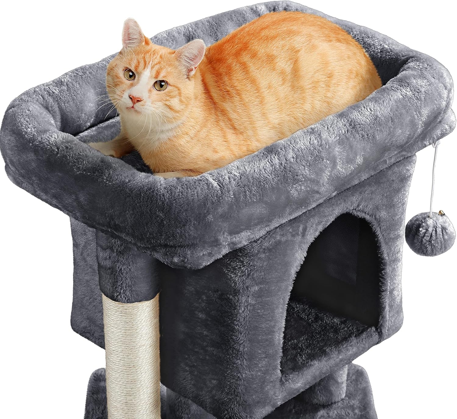 Detalle de Yaheetech Arbre à Chat Design avec Niche et Plate-Forme – Tour 59 cm Gris Foncé