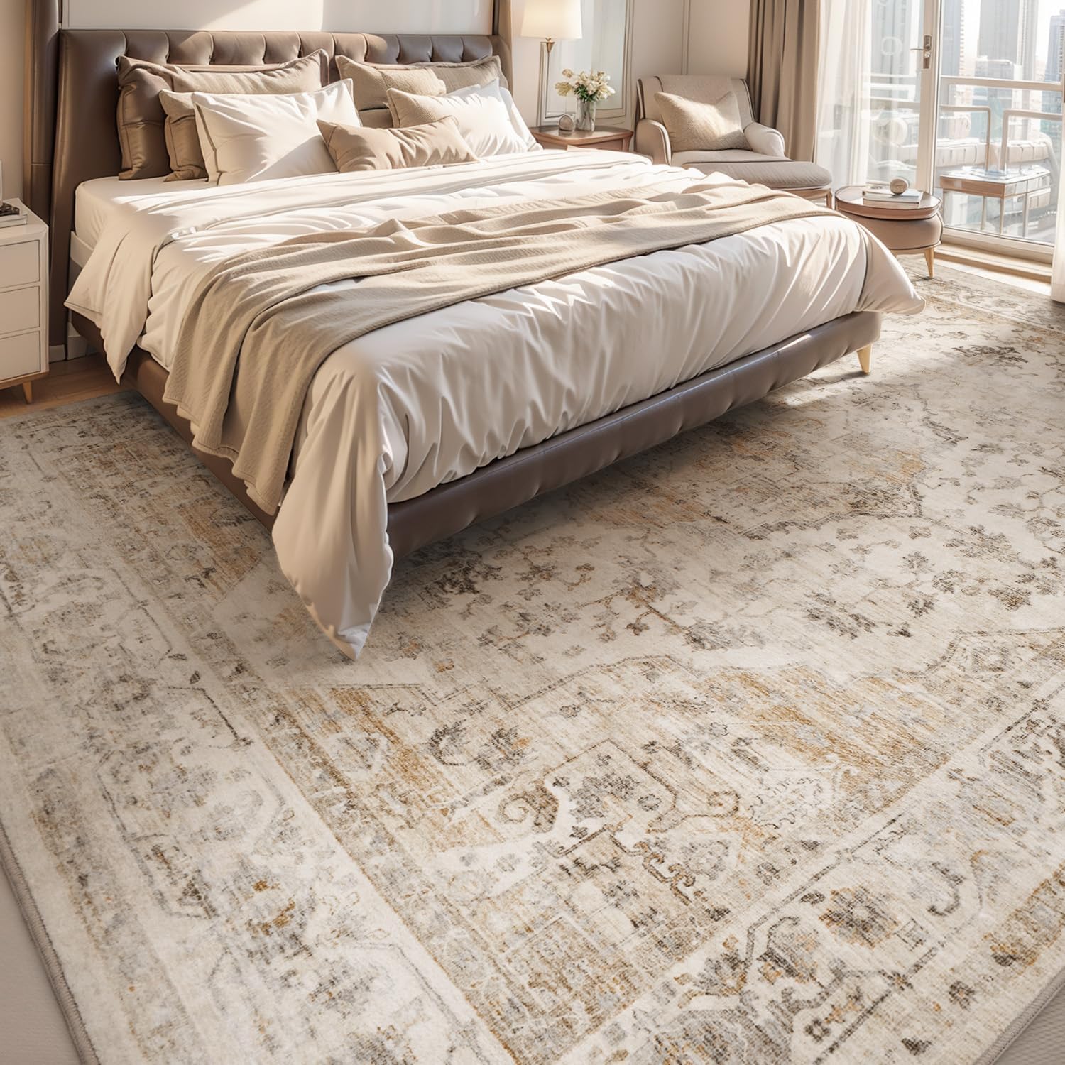 Detalle de AMOAMI Area Rug 9x12 Vintage Soft Beige carpet