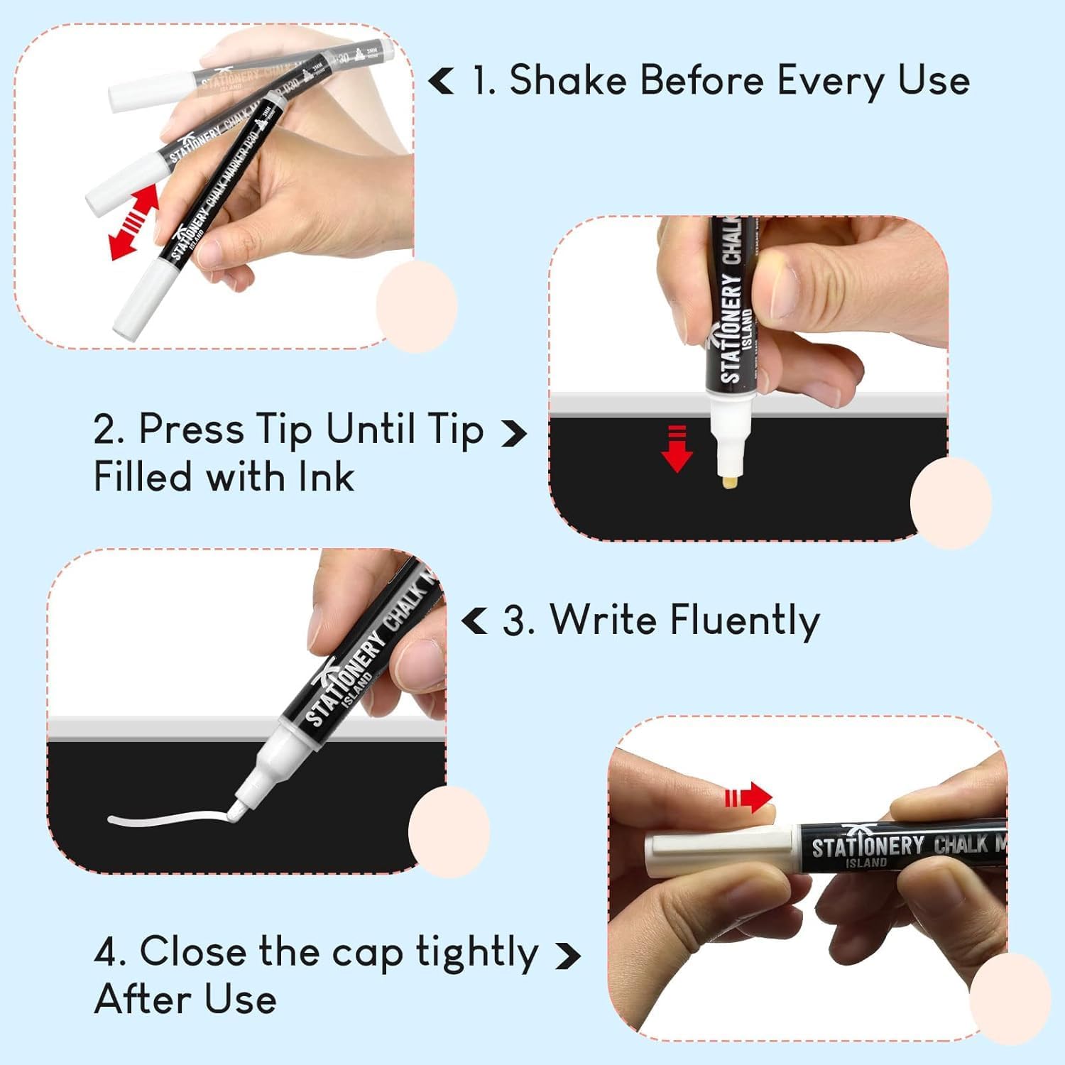 Thumbnail 1 de STATIONERY ISLAND Stylo Craie Pour Tableau Noir Effacable – Lot de 4, Blanc, pointe 3 mm