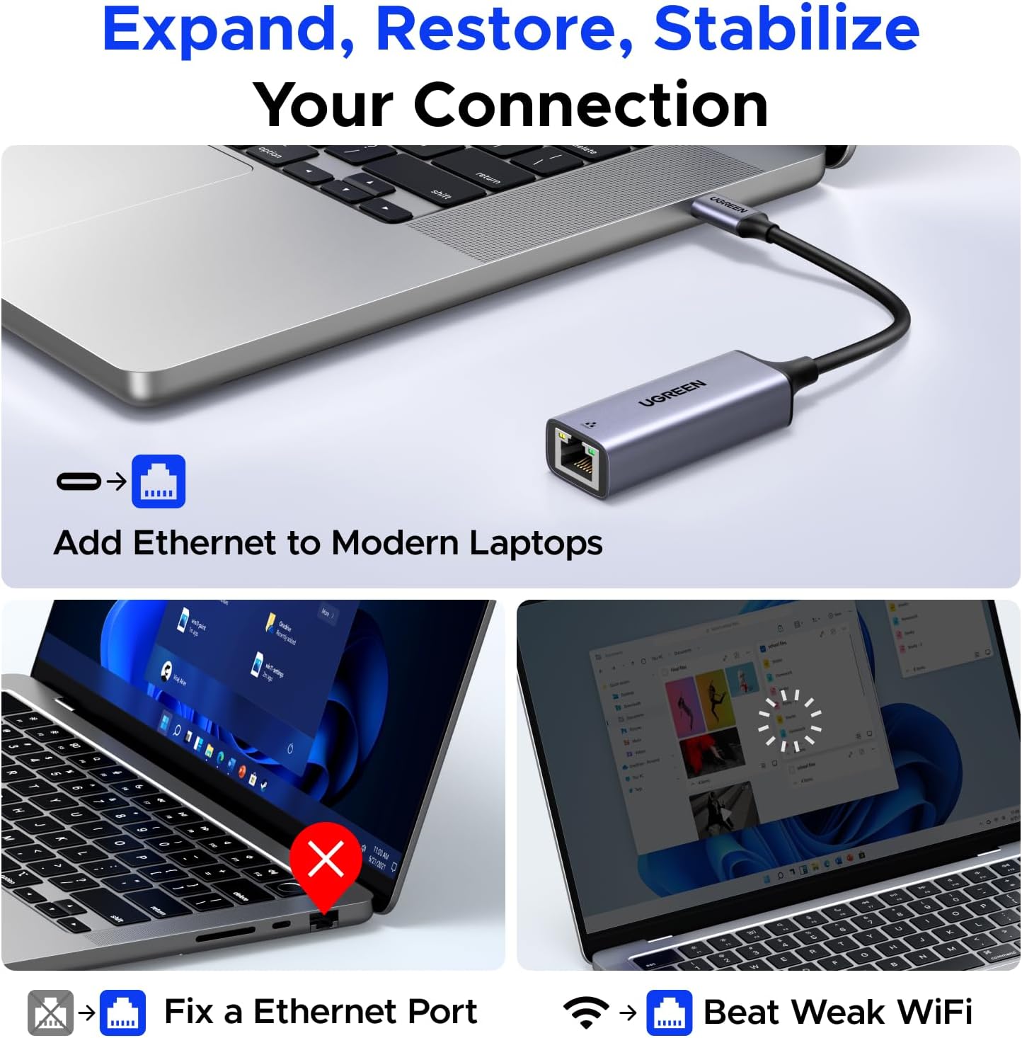 Detalle de UGREEN USB C to Ethernet Adapter 1Gbps