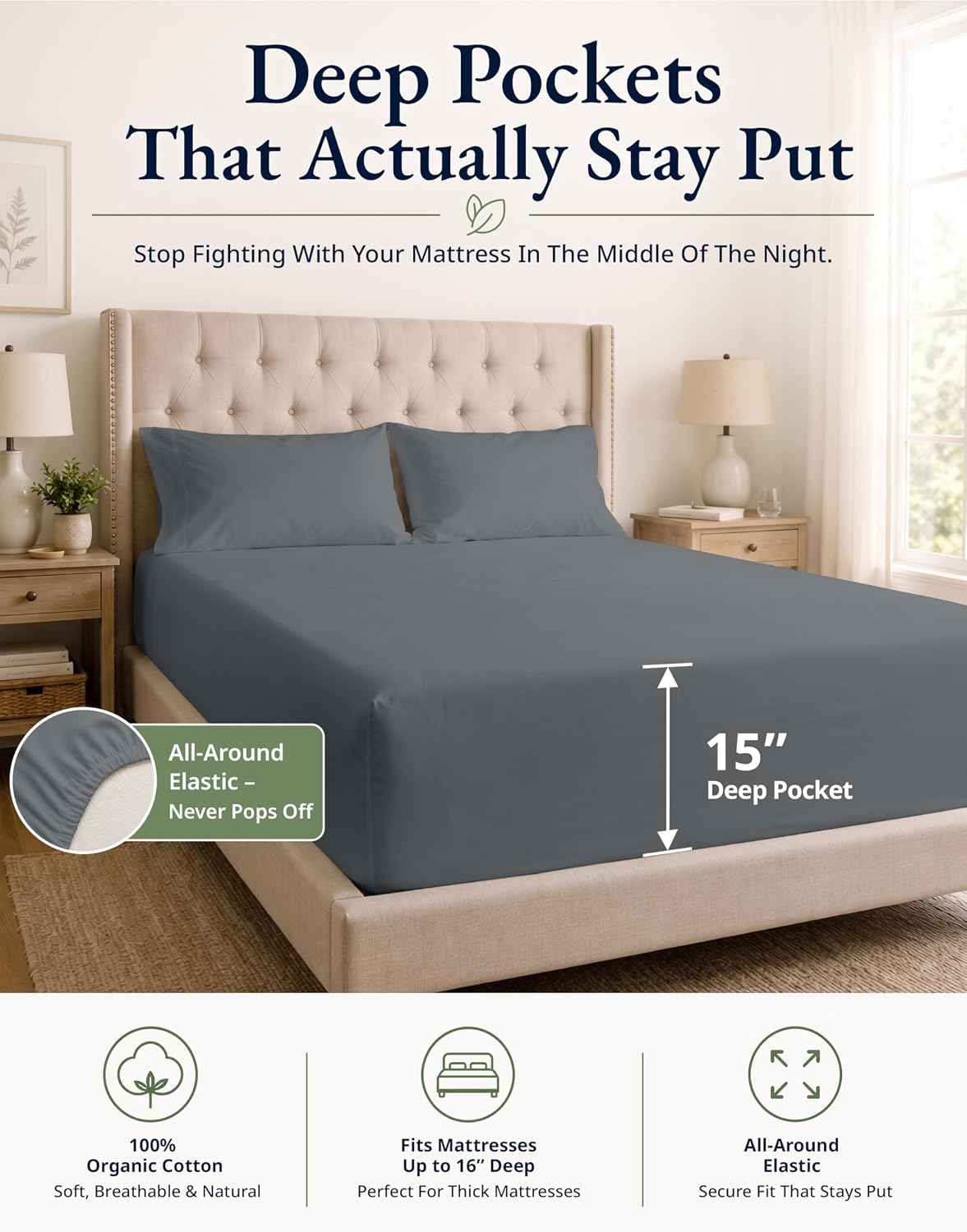 Detalle de Lane Linen Organic Cotton Fitted Sheet