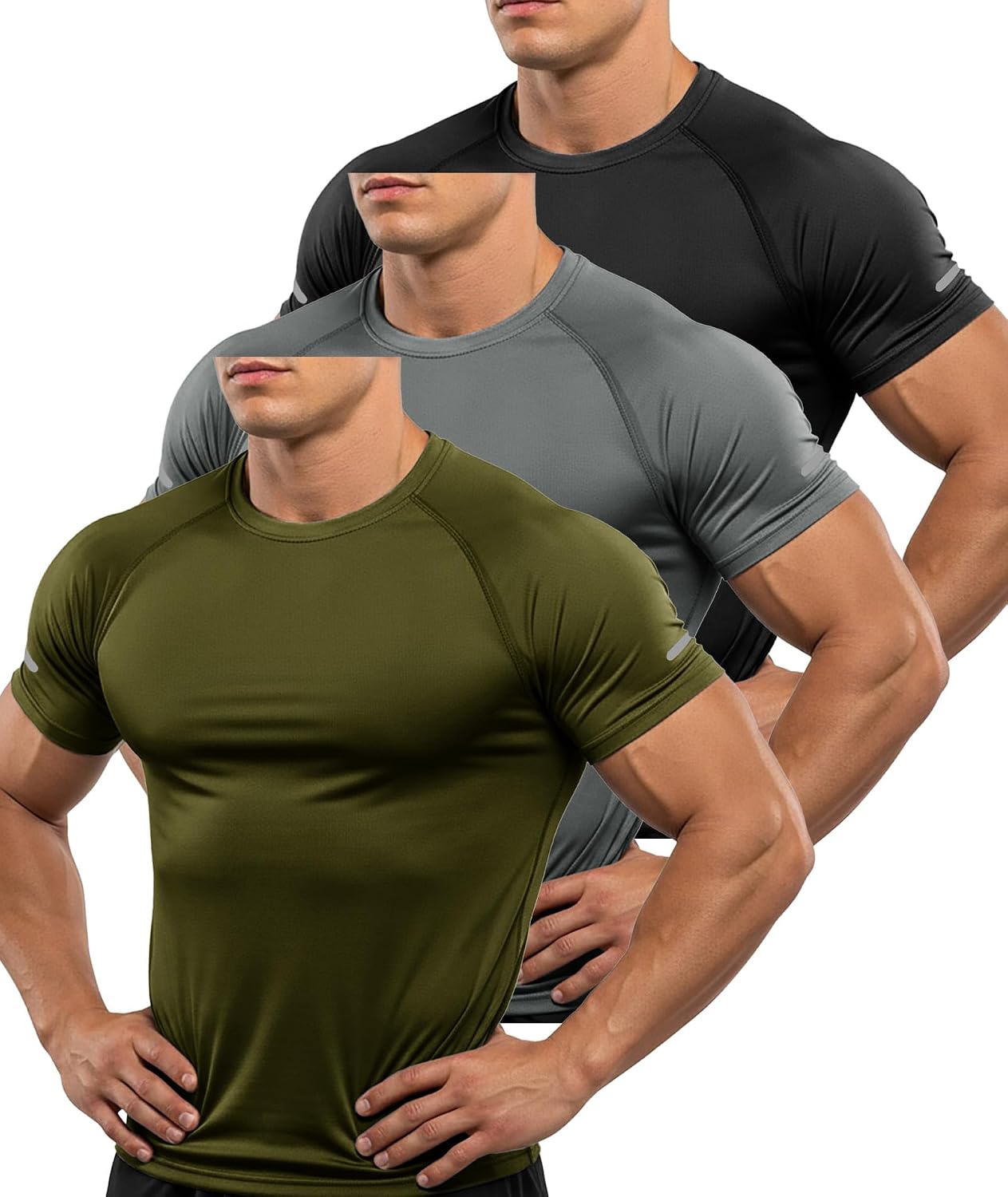 Detalle de ZITY 3 Pezzi T-Shirt Uomo Sportive: set di maniche corte in poliestere traspirante e asciugatura rapida