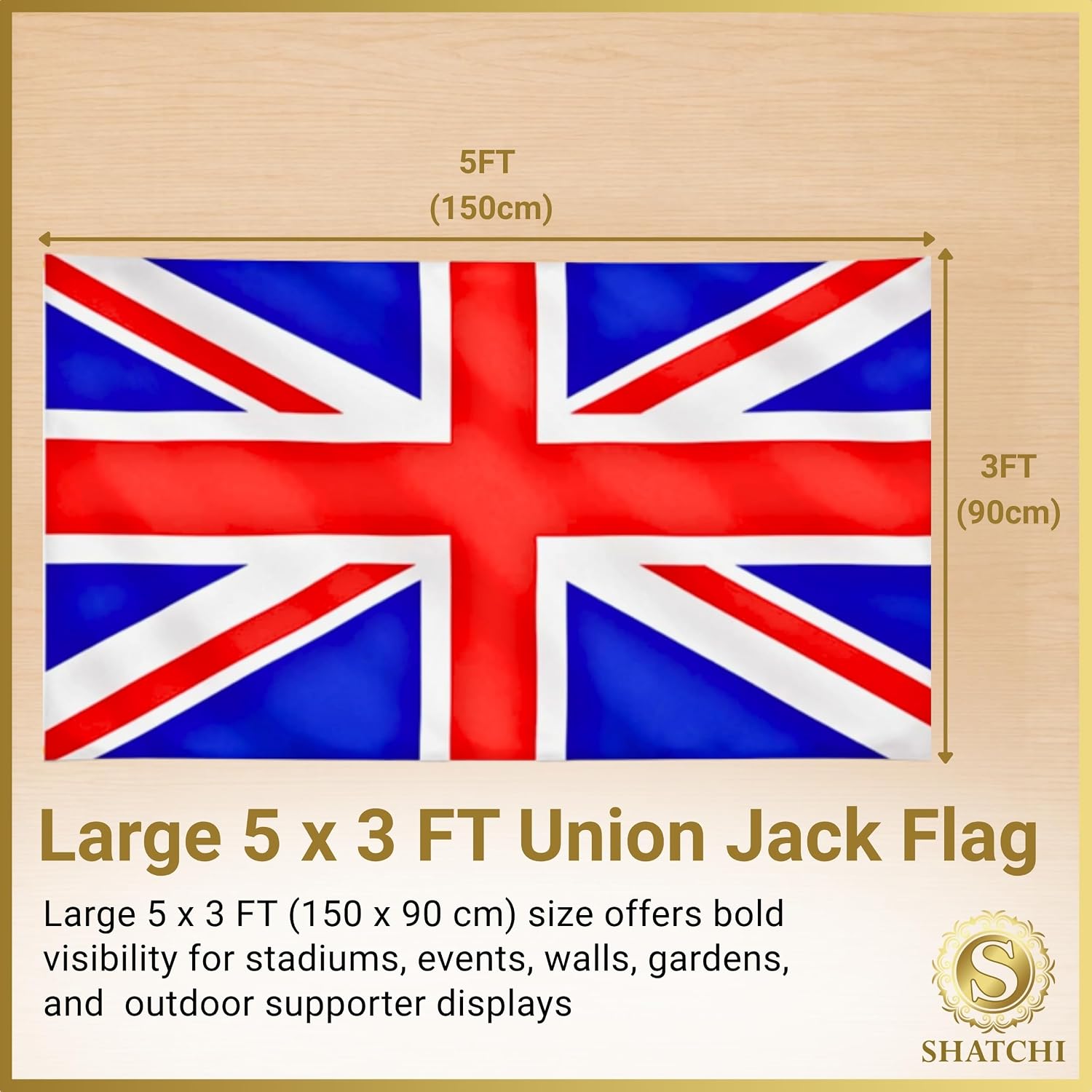 Detalle de Union Jack Flag 5ft x 3ft with Sleeve – Large Wearable Polyester Flag for VE Day Celebrations and Events