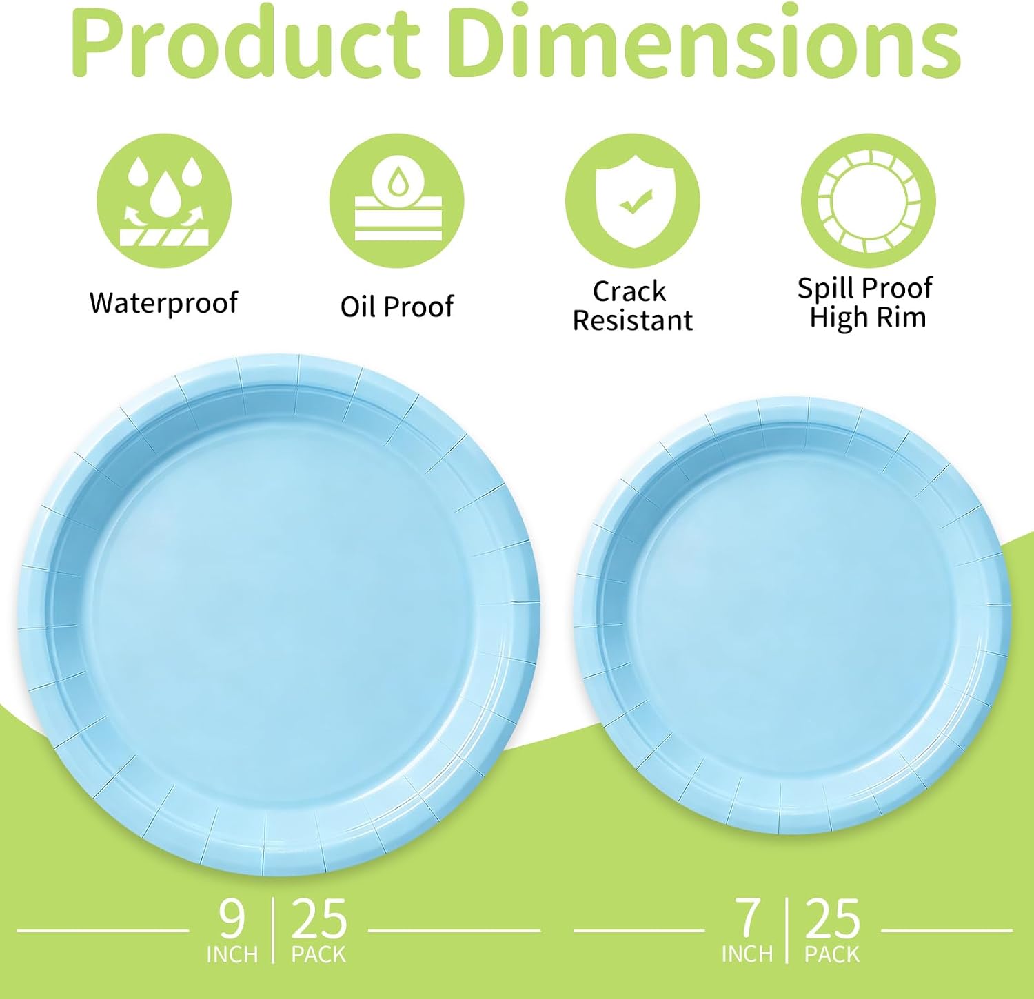 Thumbnail 2 de LANLISA 50 Light Blue Disposable Paper Plates (25 x 7" + 25 x 9") for Baby Showers, Easter, and Parties