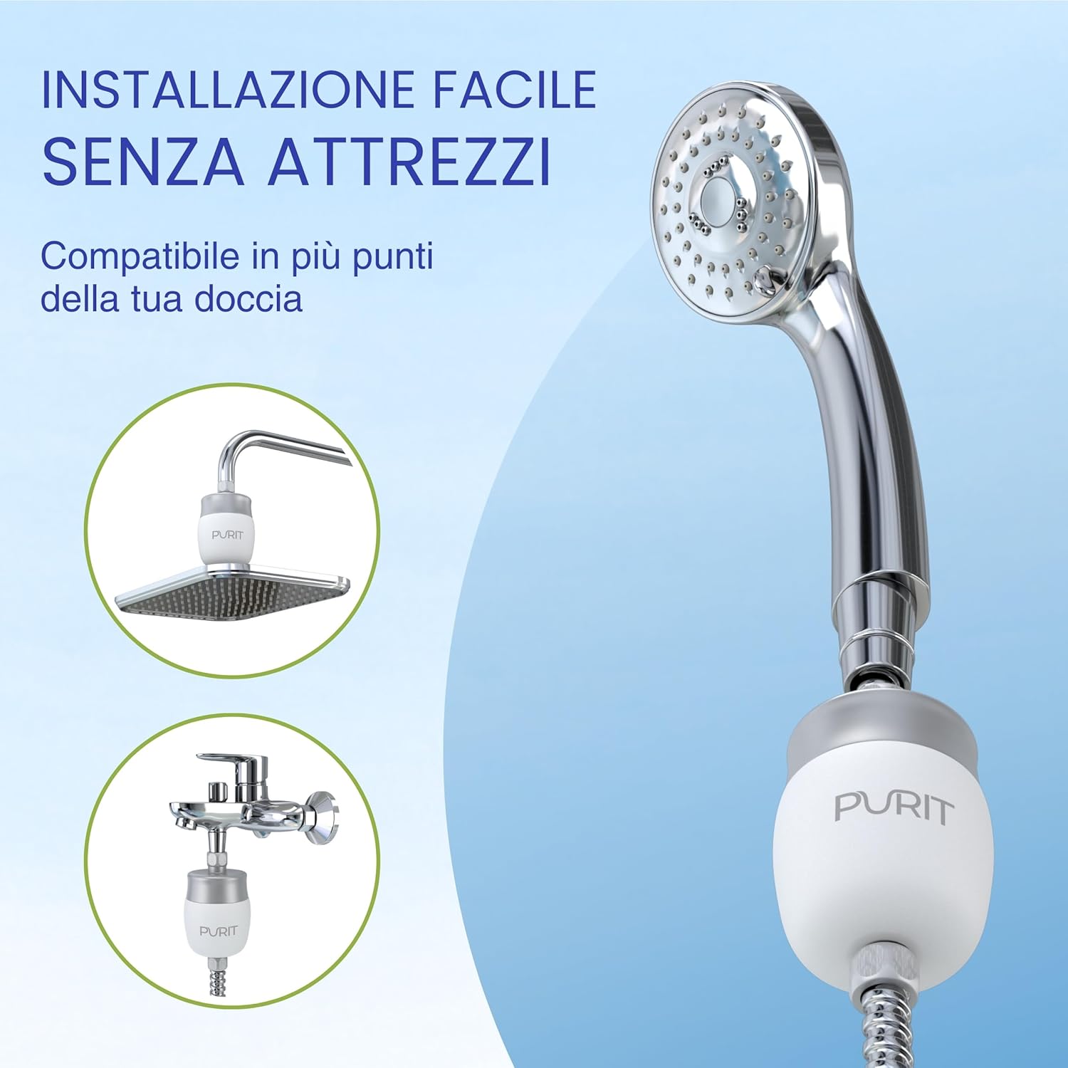Detalle 2 de Purit Filtro Doccia Anticalcare – Compatibilità Universale, filtra il 99,99% delle impurità