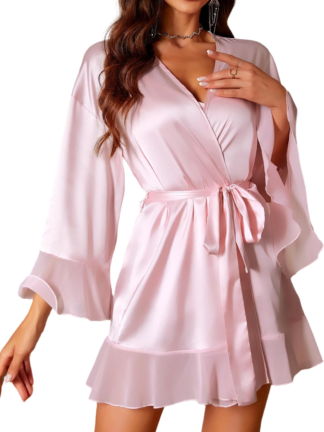 Thumbnail 6 de RSLOVE Lingerie Sexy Femme : Peignoir Kimono en Satin et Nuisette – Ensemble élégant