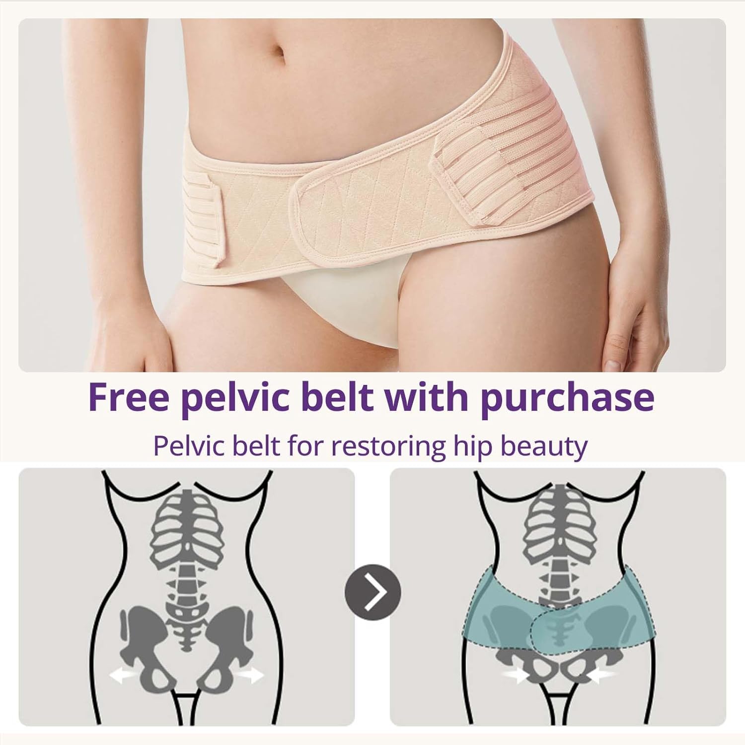 Thumbnail 6 de JOYNCLEON Ceinture de Grossesse Post-Partum avec Bande Pelvienne – Ventre Plat et Soutien Abdominal Réglable (Beige, Medium, <50 kg) pour voie basse et Césarienne