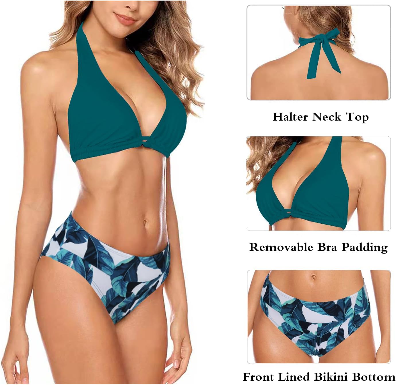 Detalle de Aidotop Damen Bikini-Set (Triangel) mit Neckholder und abnehmbaren BH-Polstern