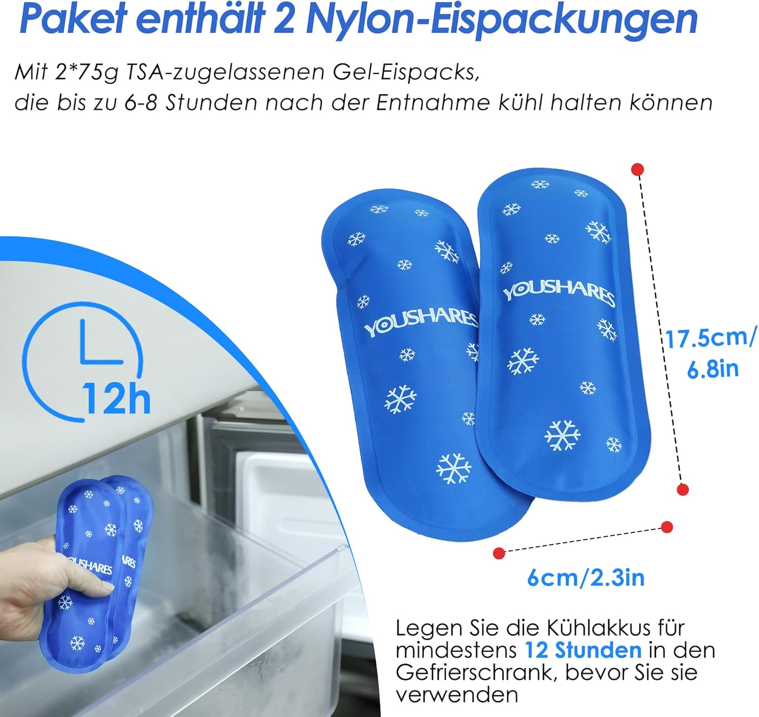 Thumbnail 5 de YOUSHARES Insulin-Kühltasche mit 2 Kühlakkus (TSA) für Insulin Pen, EpiPen & Zubehör – blau