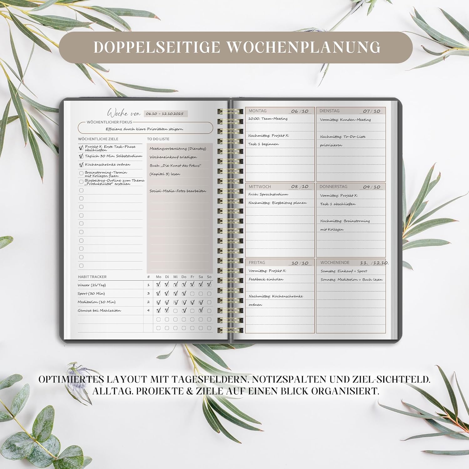 Thumbnail 4 de BIROYAL Undatierter Wochenplaner 2026 – A5 Ringbuch Kalender mit To-Do-Liste, Hardcover