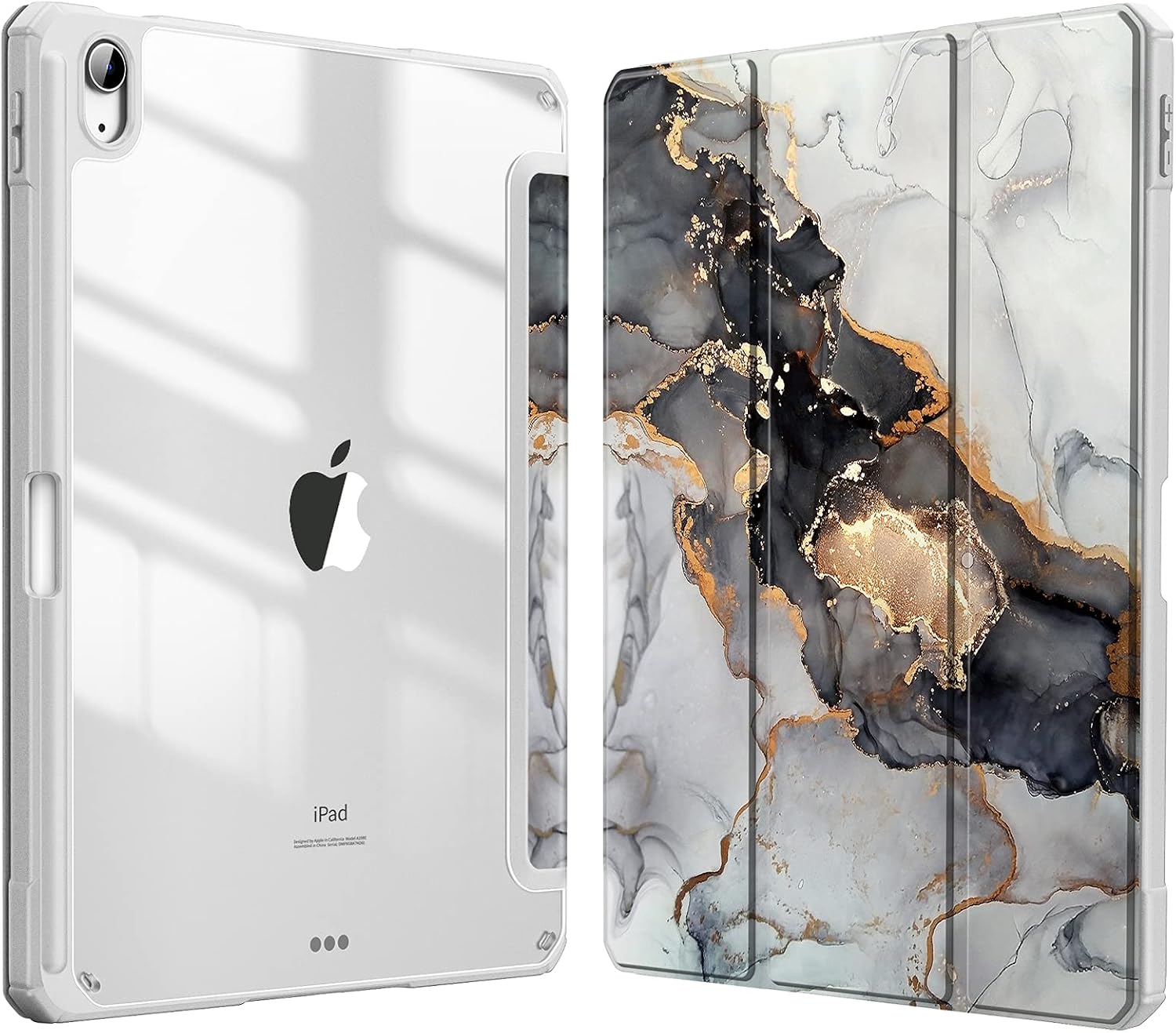 Detalle de FINTIE Hybrid Case for iPad Air 11-inch (M4/M3/M2) – shockproof slim clear acrylic cover with Pencil holder, cloudly marble