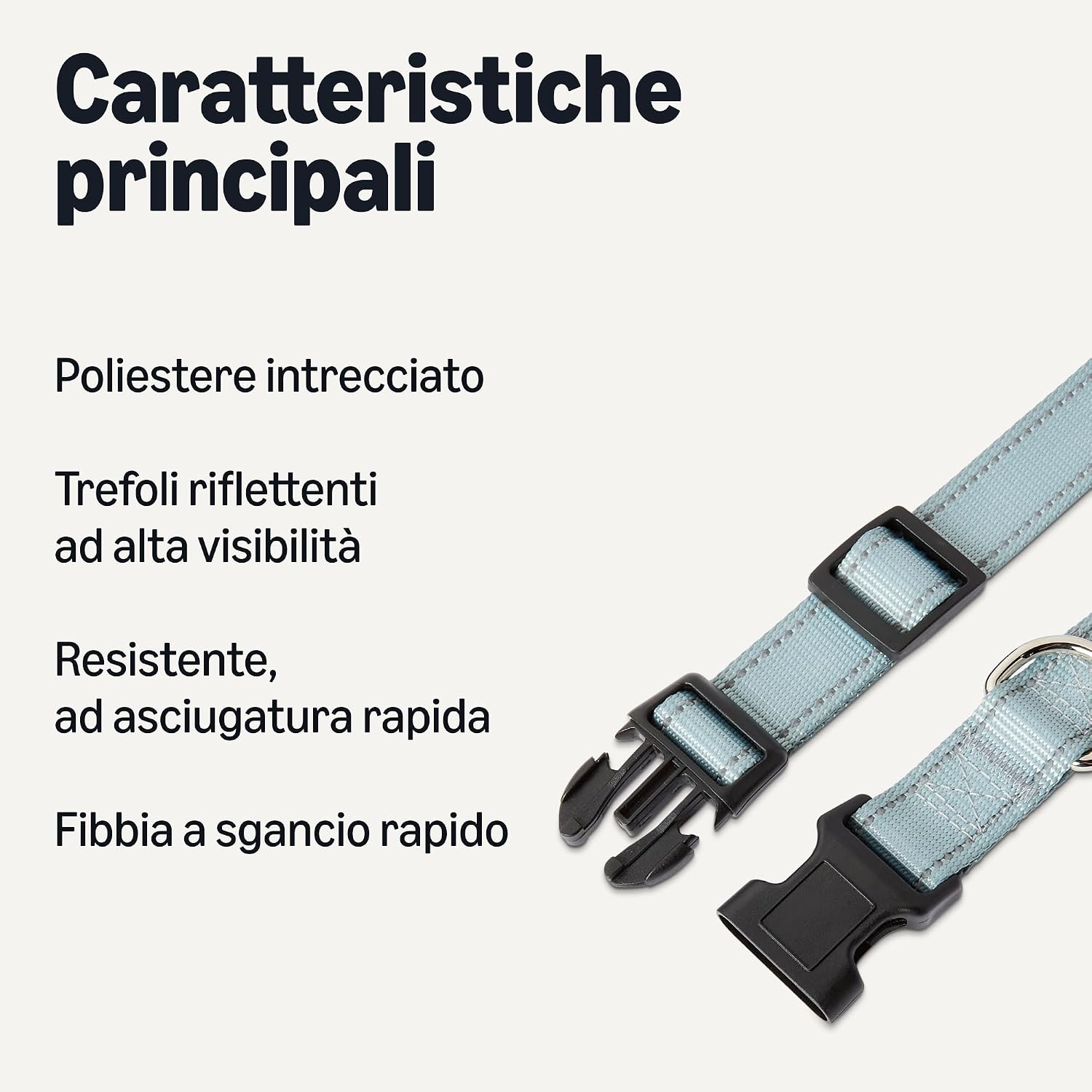 Detalle de Amazon Basics Collare Riflettente e Regolabile per Cani – Taglia XL, Blu con Anello in Metallo e Fibbia a sgancio rapido