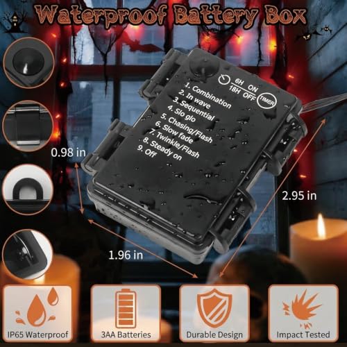 Detalle 1 de Afaiup Guirnalda de Halloween de 3 m con gasa negra, 30 LED y 8 modos